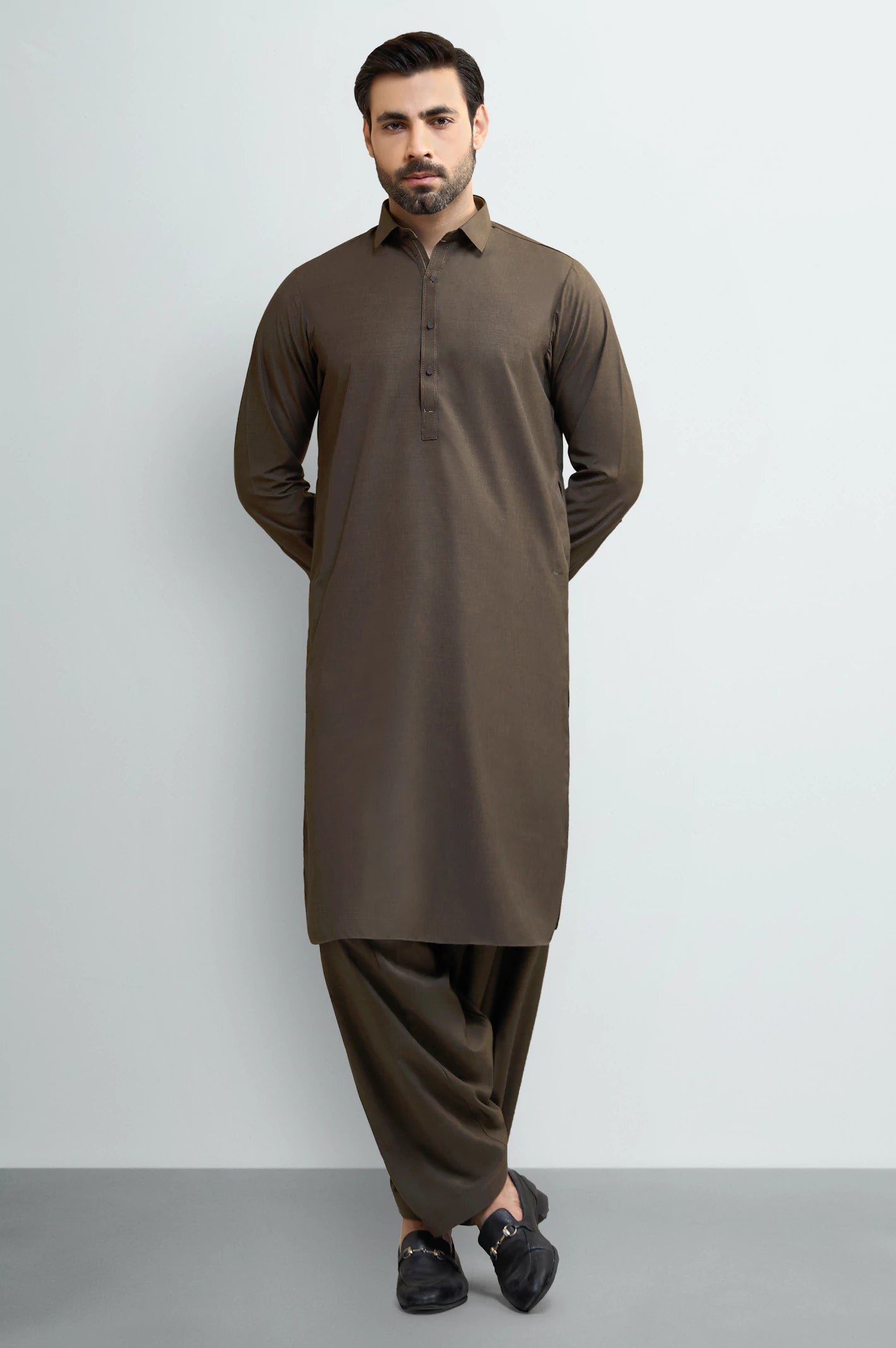 Dark Brown Wash & Wear Shalwar Kameez - Image 2