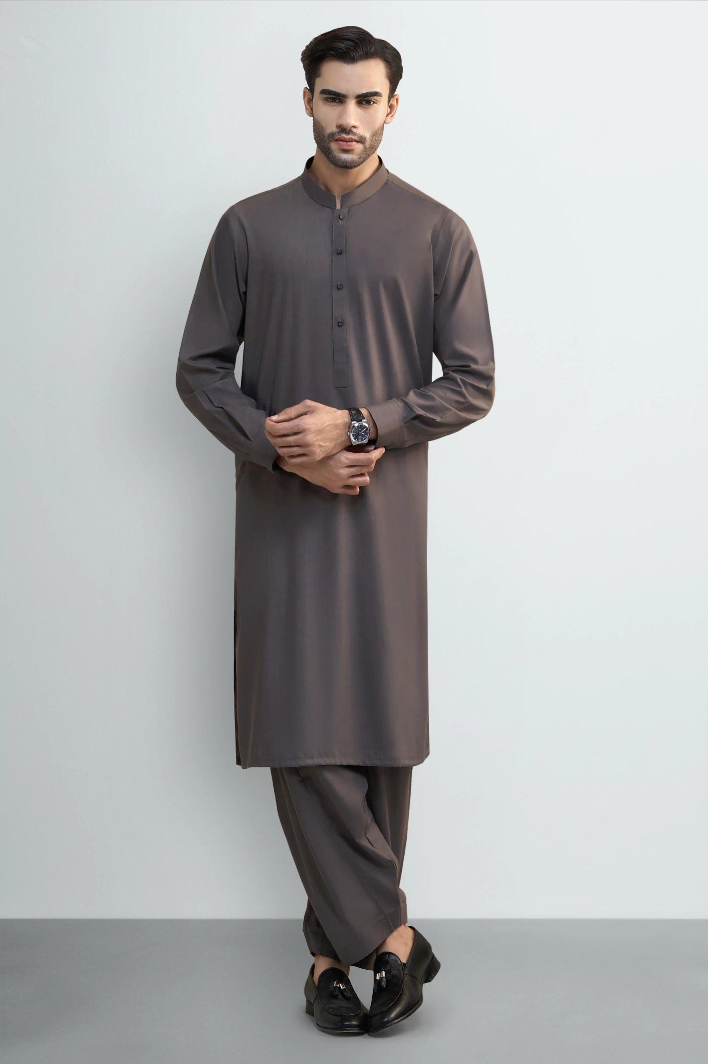 Dark Grey Wash & Wear Shalwar Kameez - Image 2