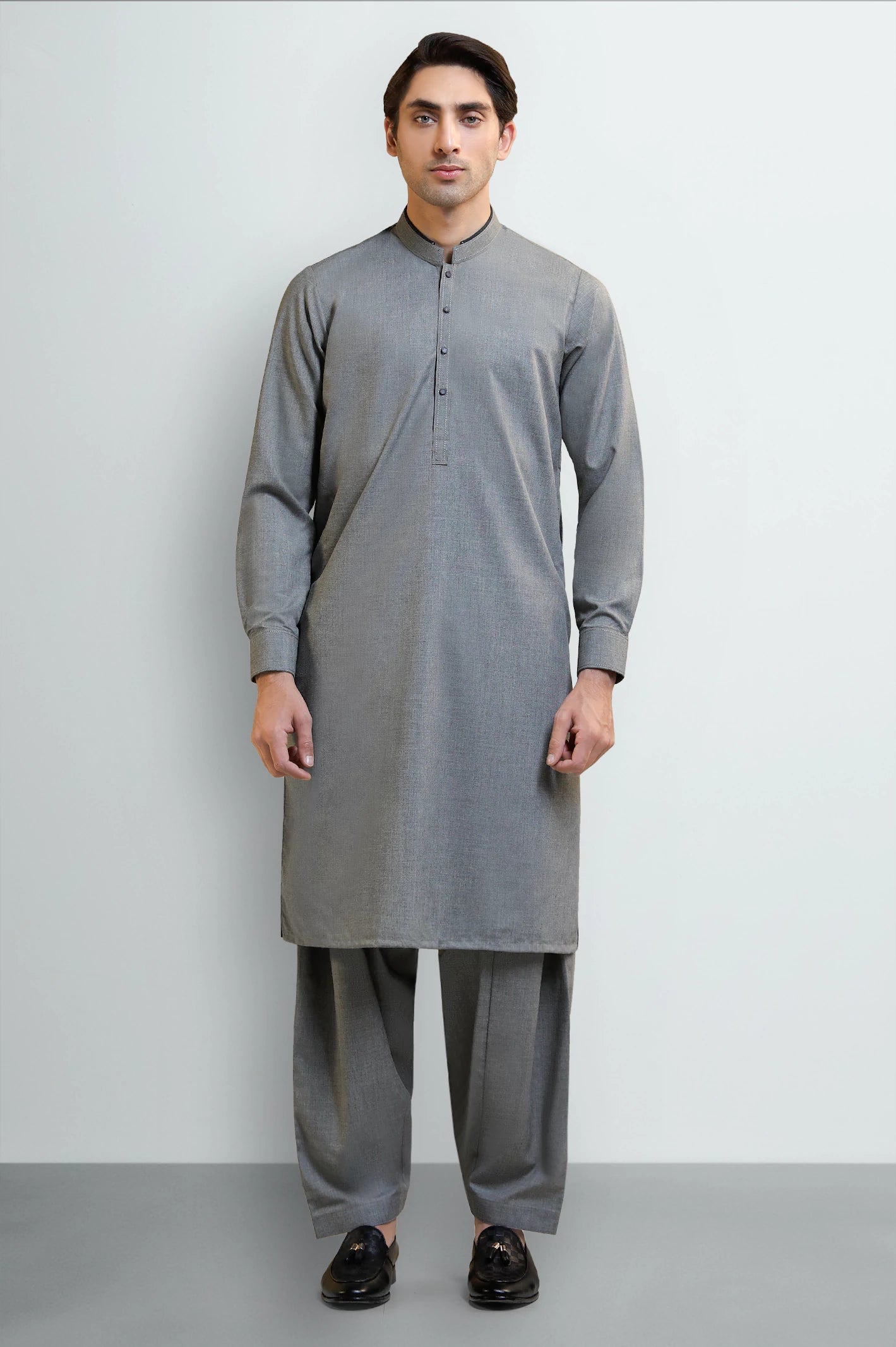 Light Grey Wash & Wear Shalwar Kameez - Image 2