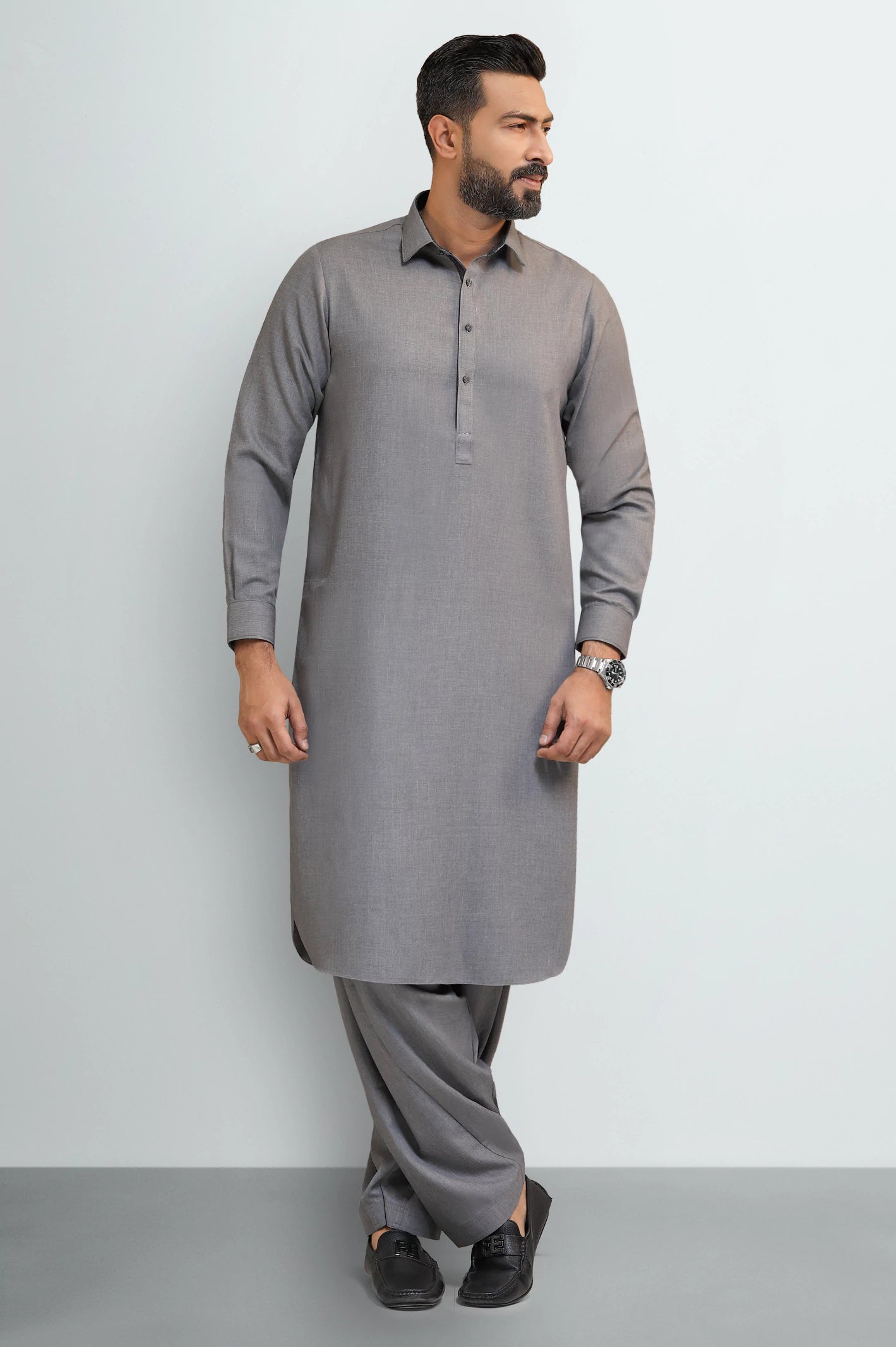 Light Grey Wash & Wear Shalwar Kameez - Image 2