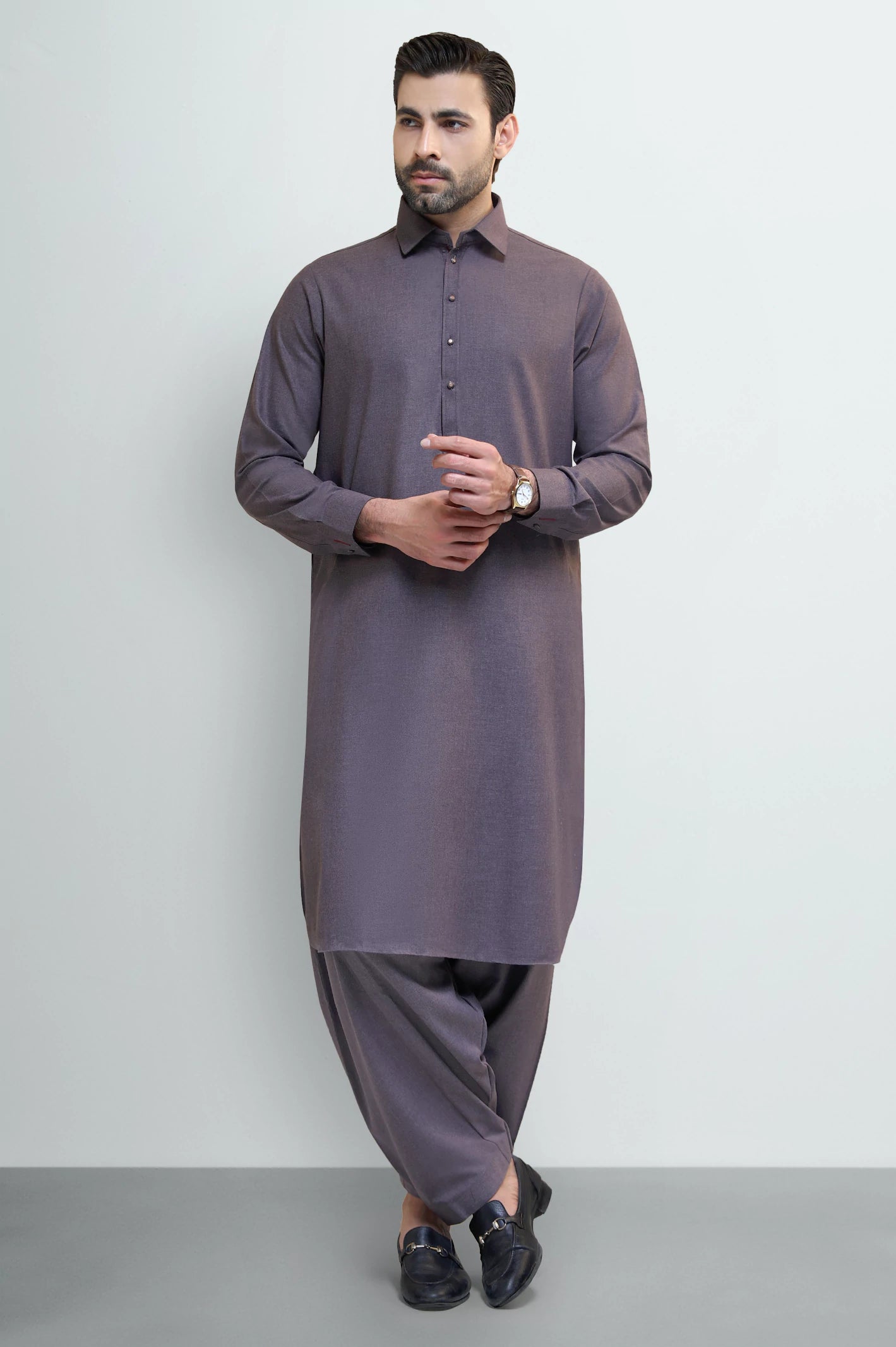 Brown Wash & Wear Shalwar Kameez - Image 2