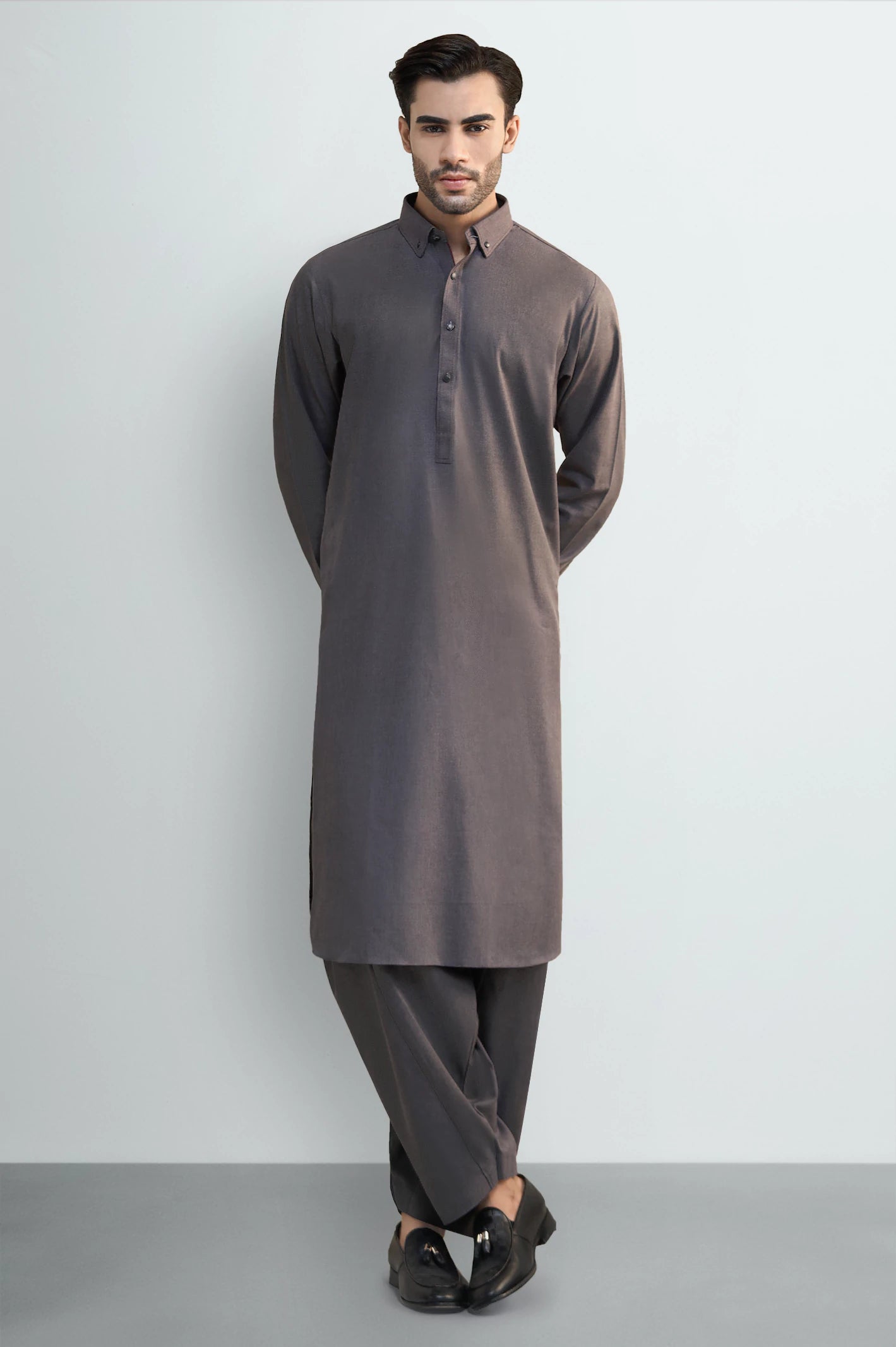 Dark Grey Wash & Wear Shalwar Kameez - Image 2
