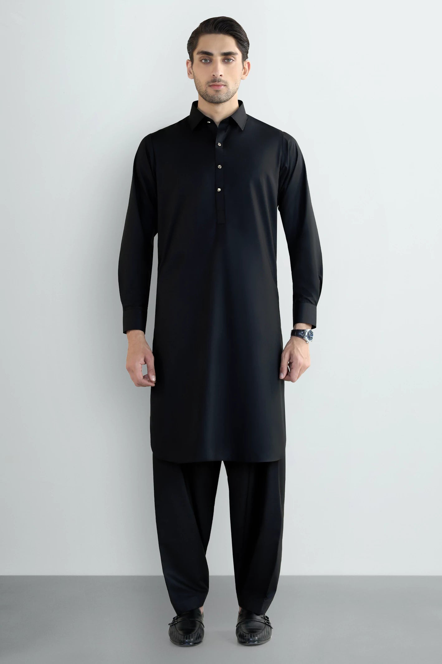Black Wash & Wear Shalwar Kameez - Image 2
