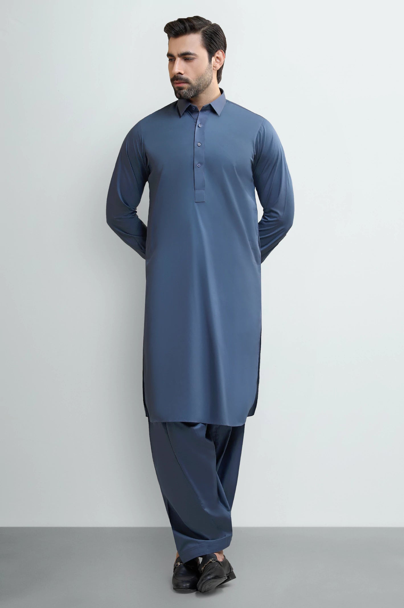 Grey Wash & Wear Shalwar Kameez - Image 2