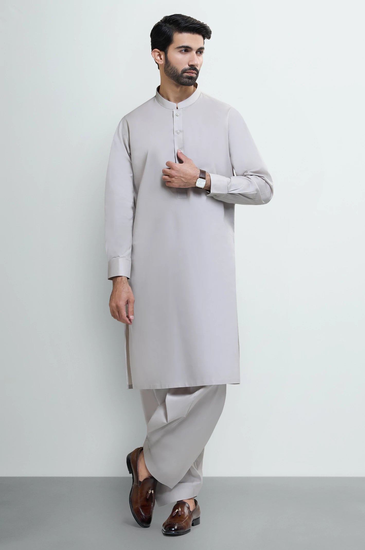 Beige Cotton Shalwar Kameez - Image 2