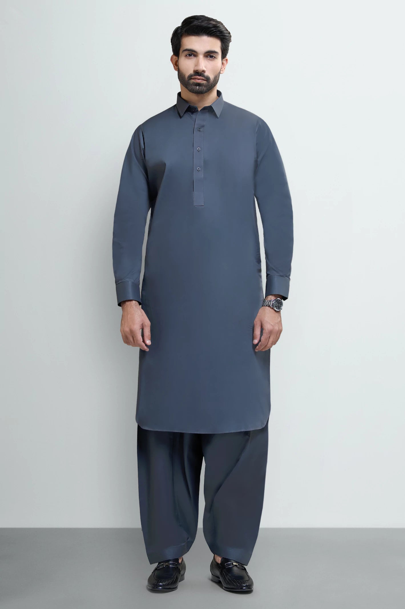 Dark Grey Cotton Shalwar Kameez - Image 2