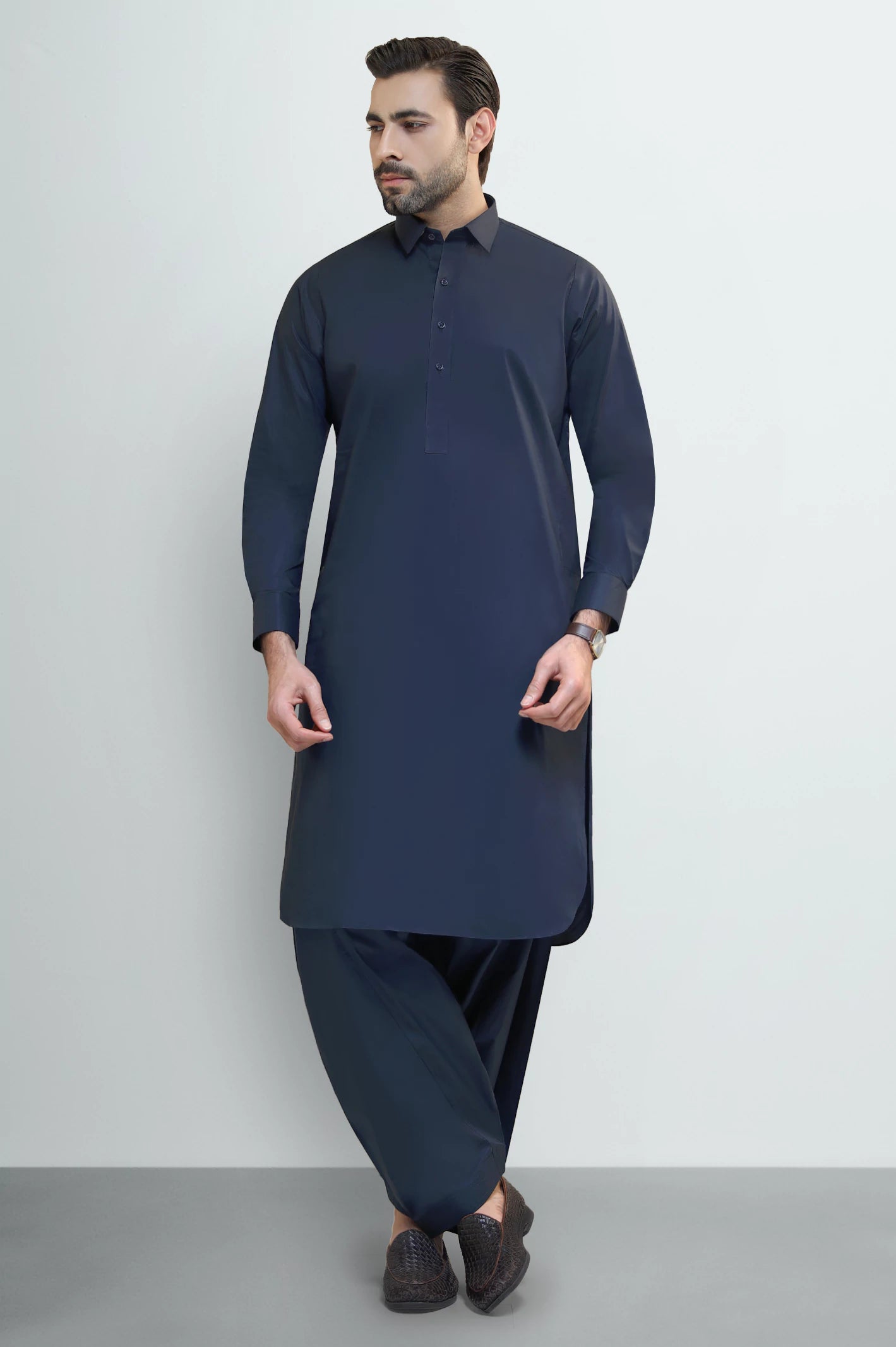 Navy Blue Cotton Shalwar Kameez - Image 2