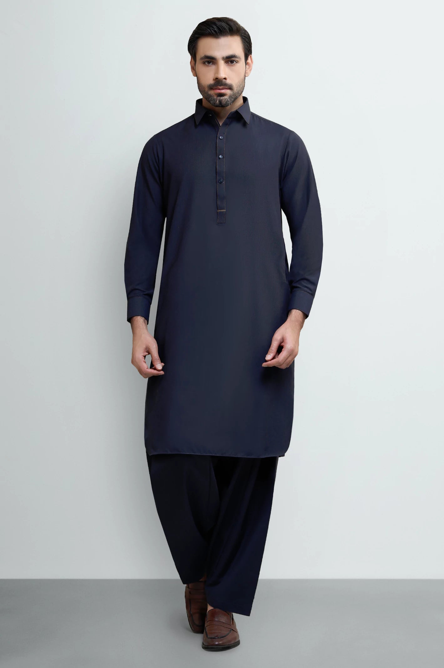 Navy Blue Wash & Wear Shalwar Kameez - Image 2