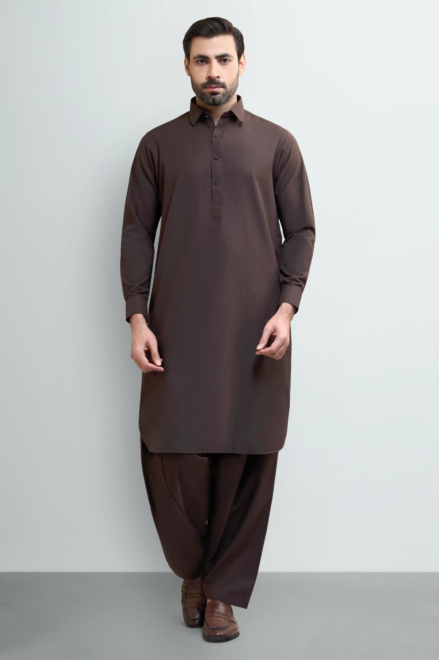 Brown Wash & Wear Shalwar Kameez - Image 2