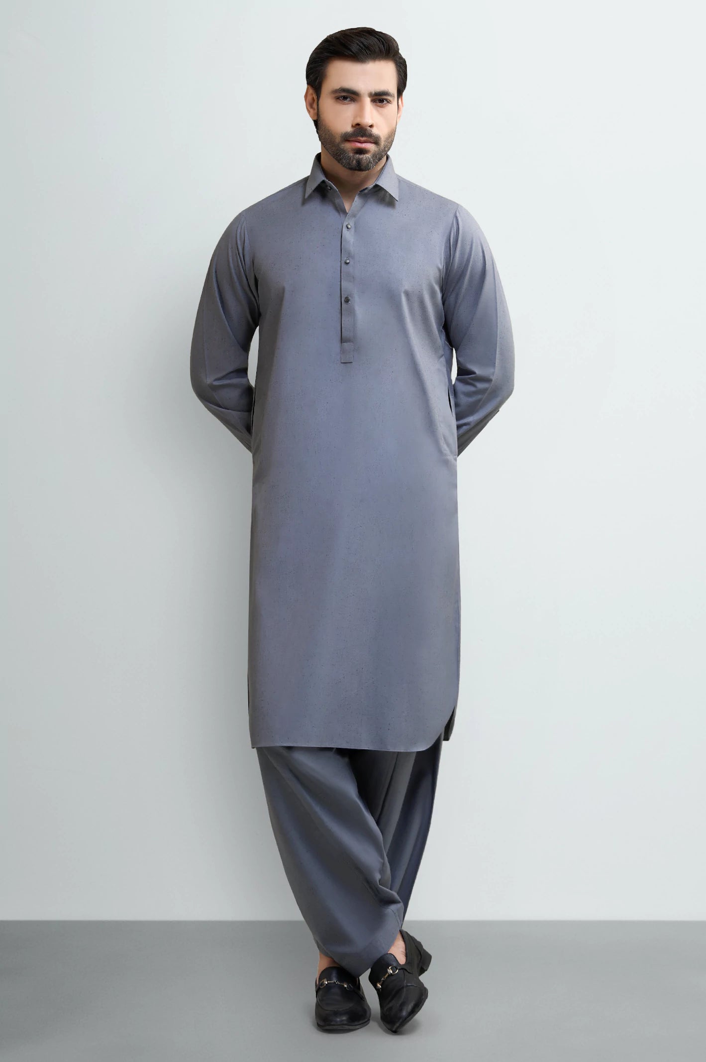 Grey Wash & Wear Shalwar Kameez - Image 2