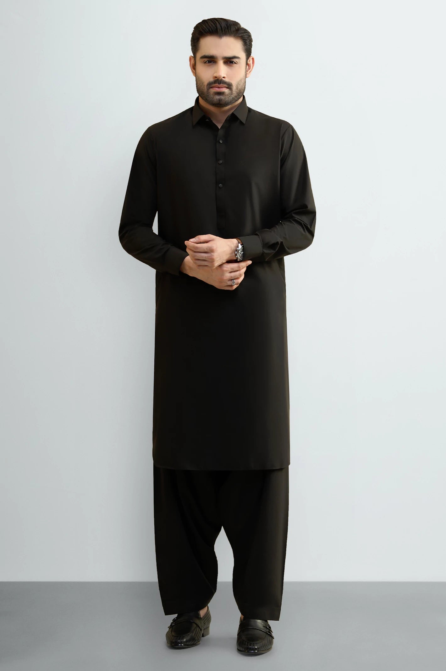 Black Wash & Wear Shalwar Kameez - Image 2