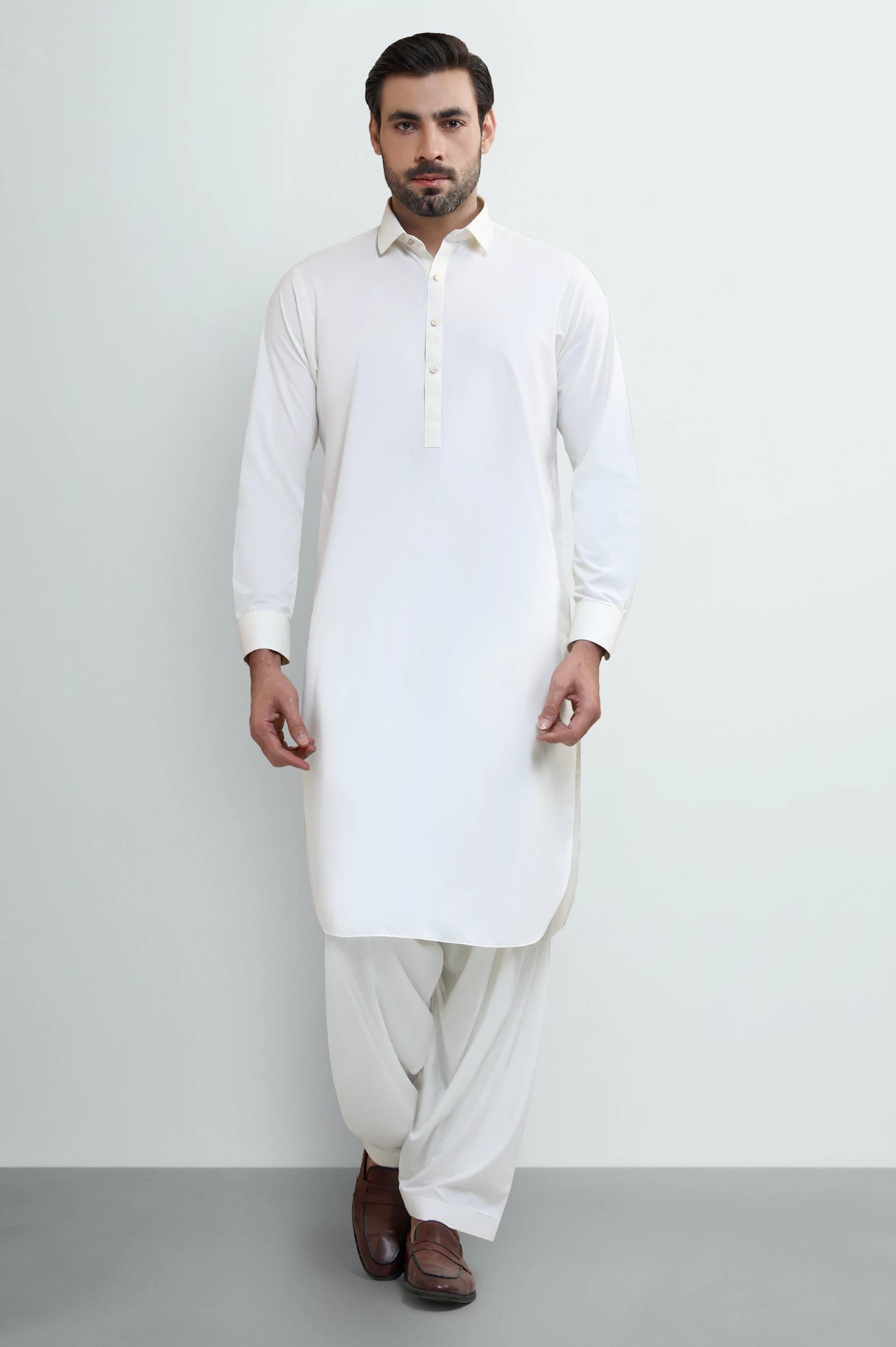 Cream Wash & Wear Shalwar Kameez - Image 2