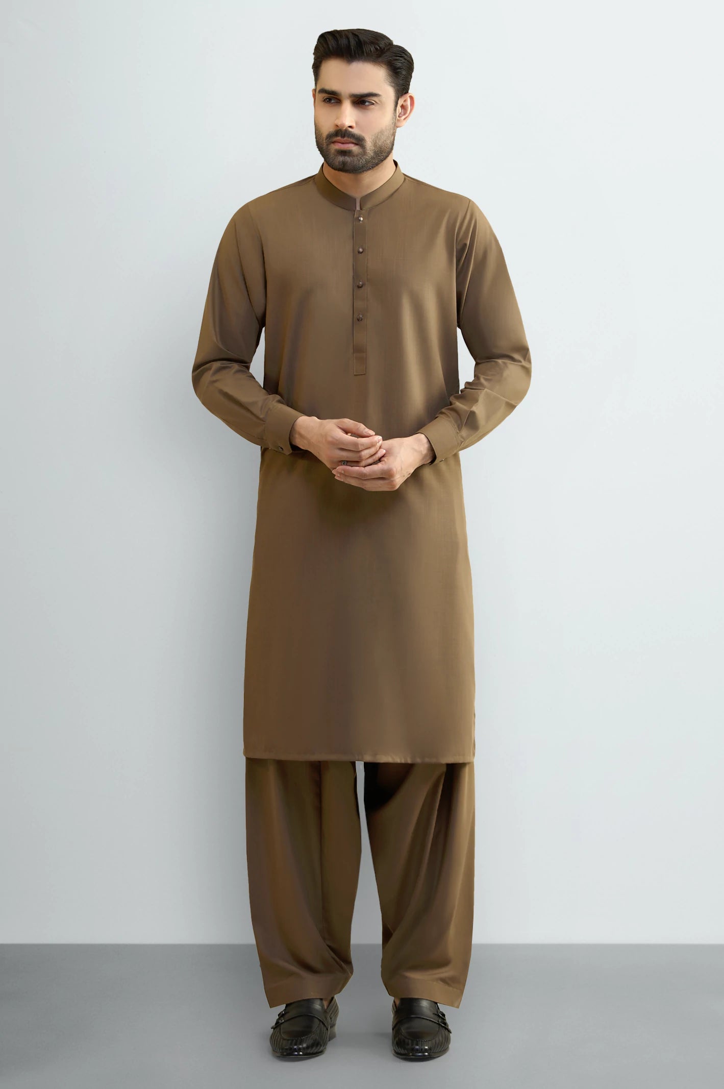 Dark Brown Wash & Wear Shalwar Kameez - Image 2