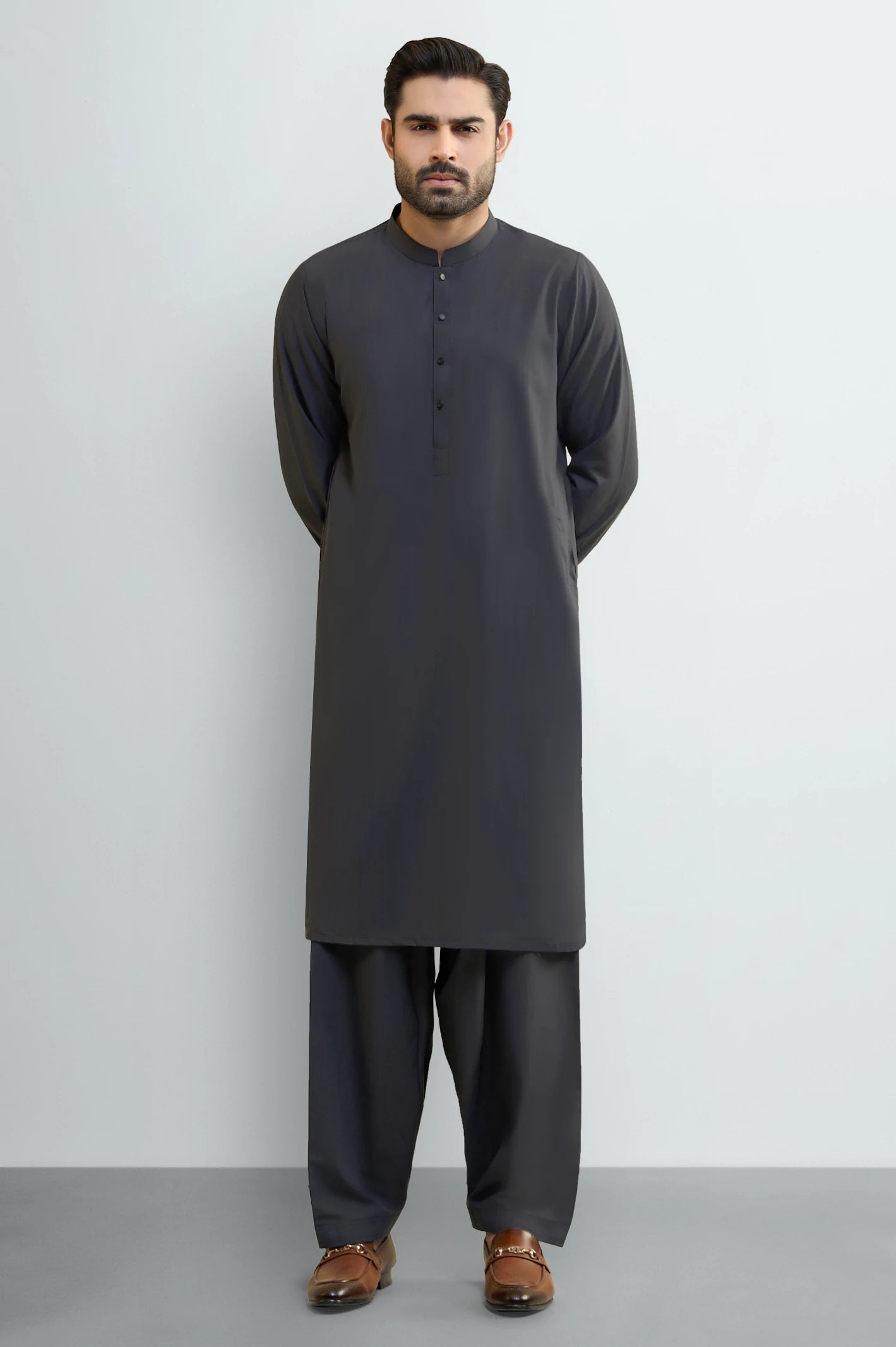 Dark Grey Wash & Wear Shalwar Kameez - Image 2