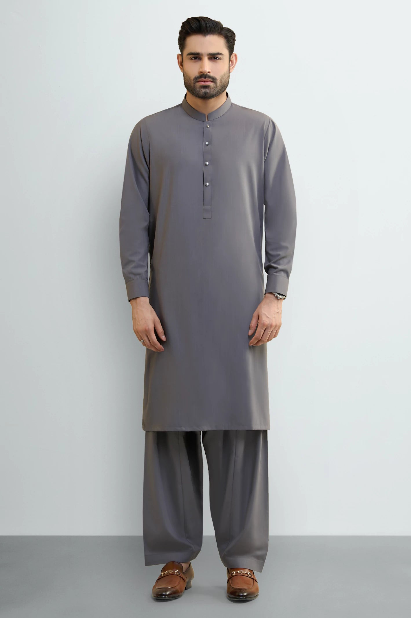 Grey Wash & Wear Shalwar Kameez - Image 2