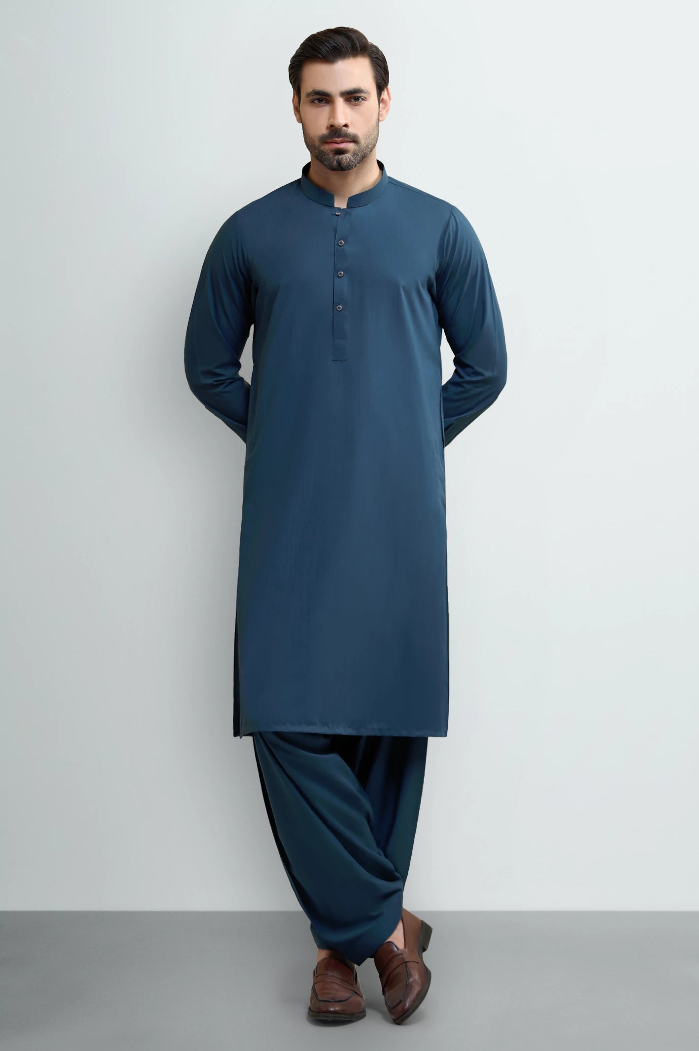 Teal Blue Wash & Wear Shalwar Kameez - Image 2