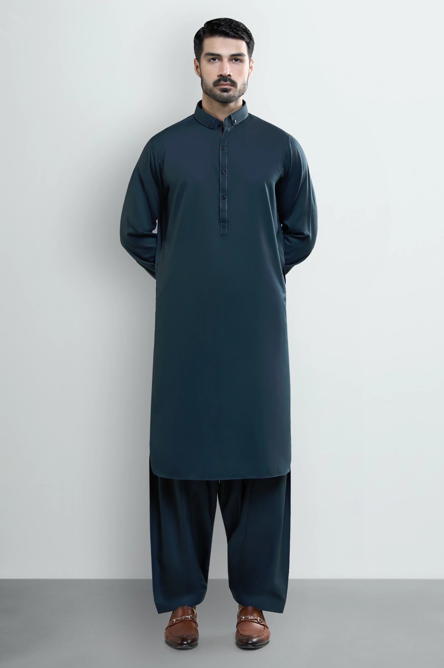 Dark Green Wash & Wear Shalwar Kameez - Image 2