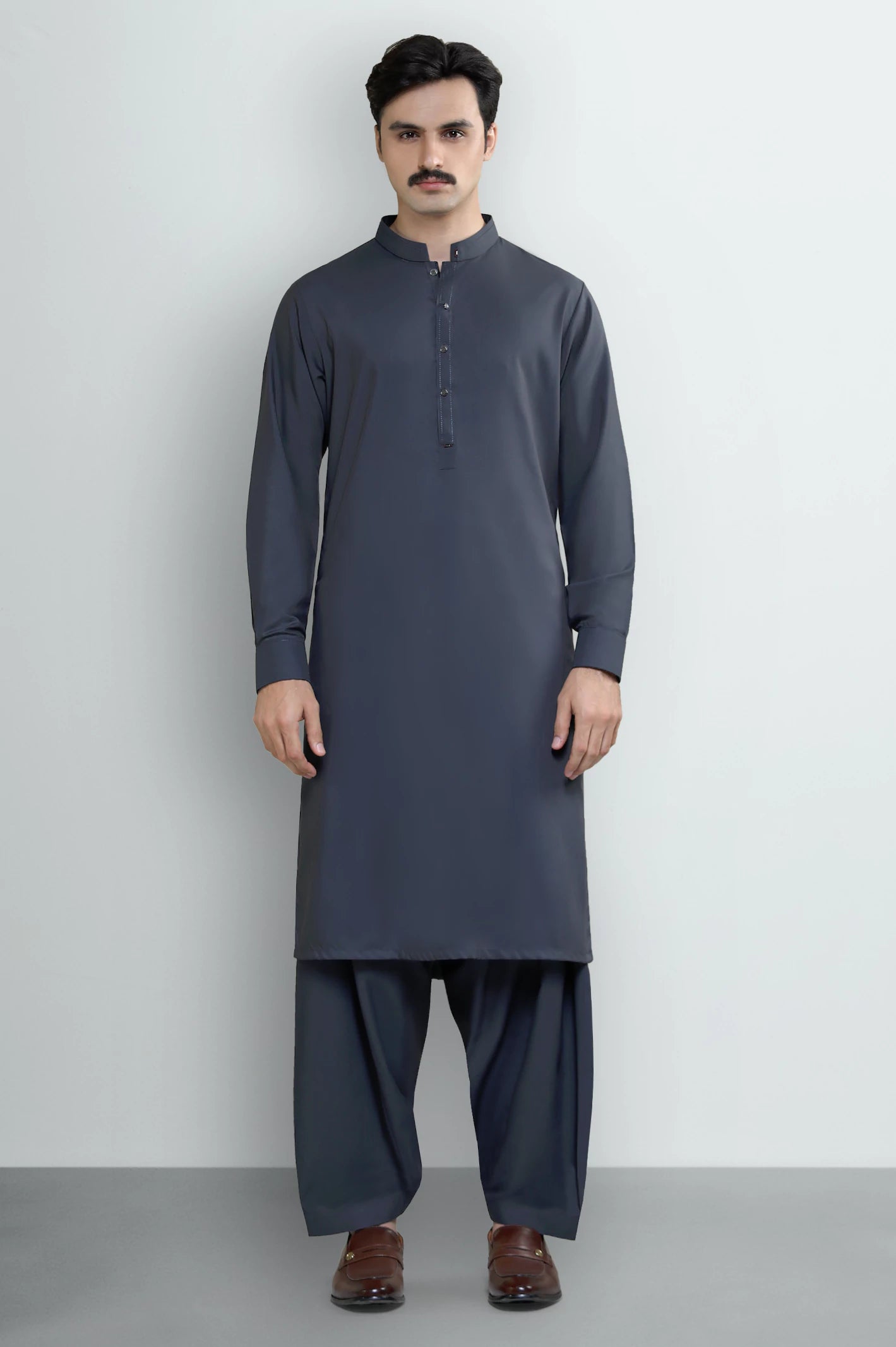 Dark Grey Wash & Wear Shalwar Kameez - Image 2