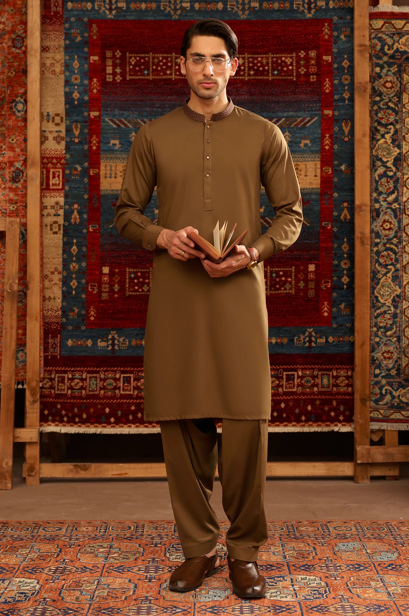 Brown Wash & Wear Shalwar Kameez - Image 5