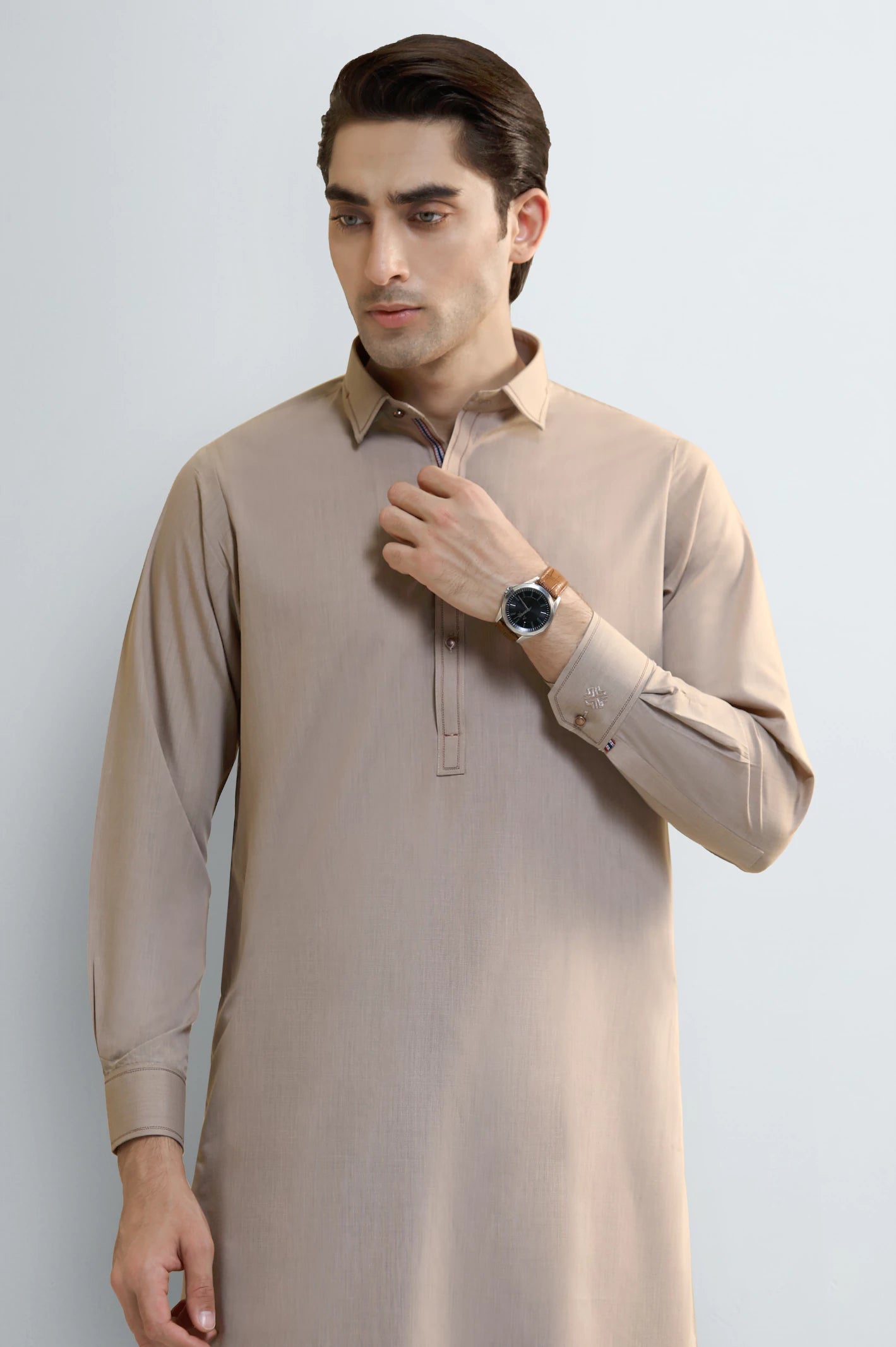 Brown Wash & Wear Shalwar Kameez - Image 2