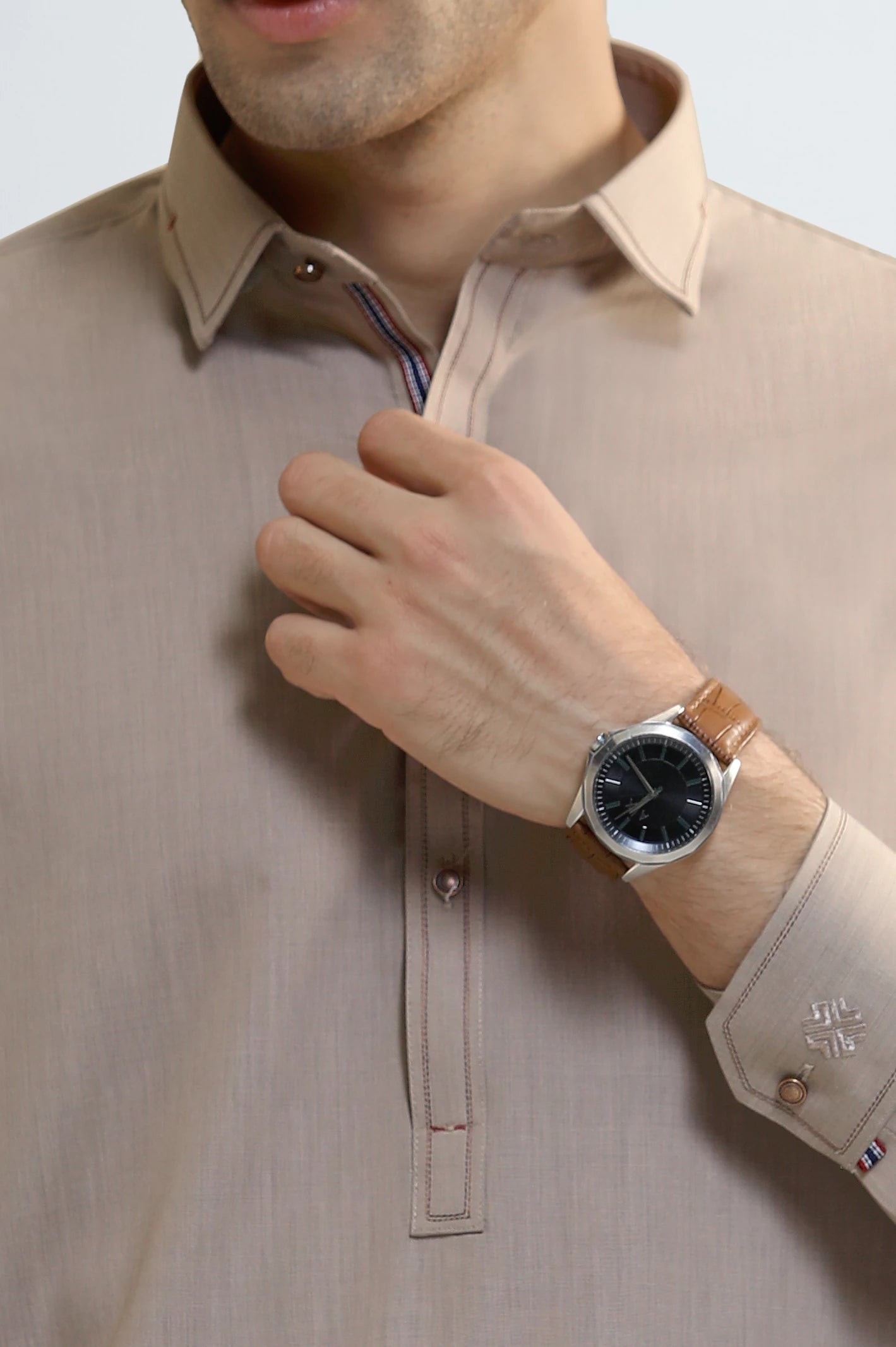 Brown Wash & Wear Shalwar Kameez - Image 3