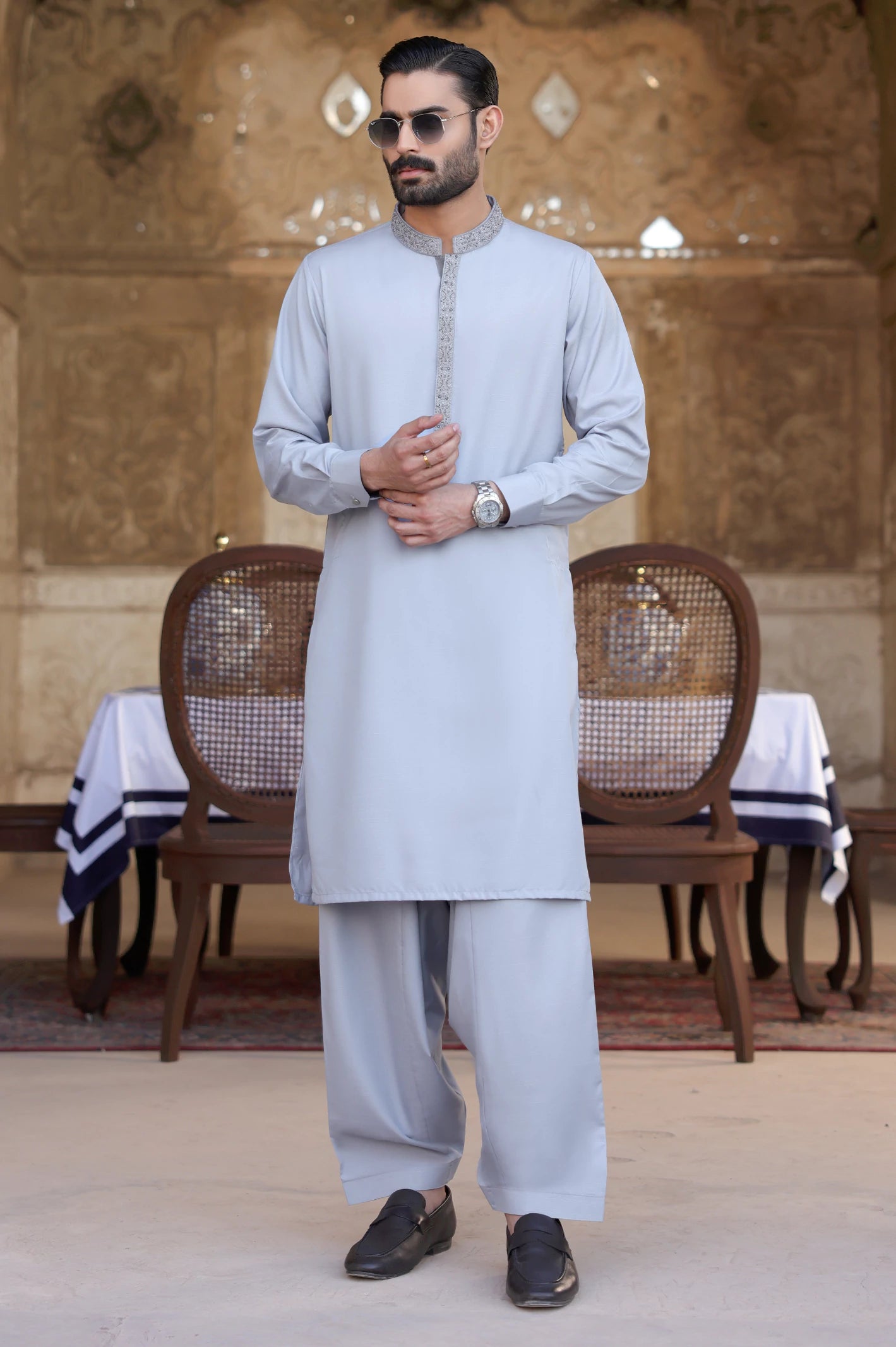 Light Grey Wash & Wear Shalwar Kameez - Image 2