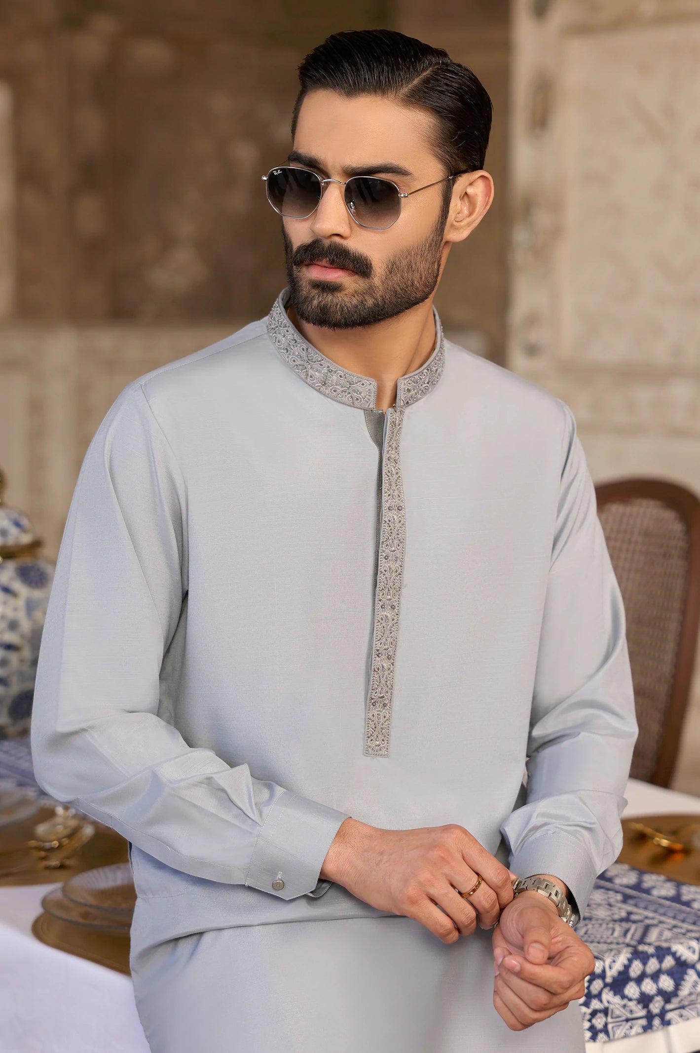 Light Grey Wash & Wear Shalwar Kameez - Image 3