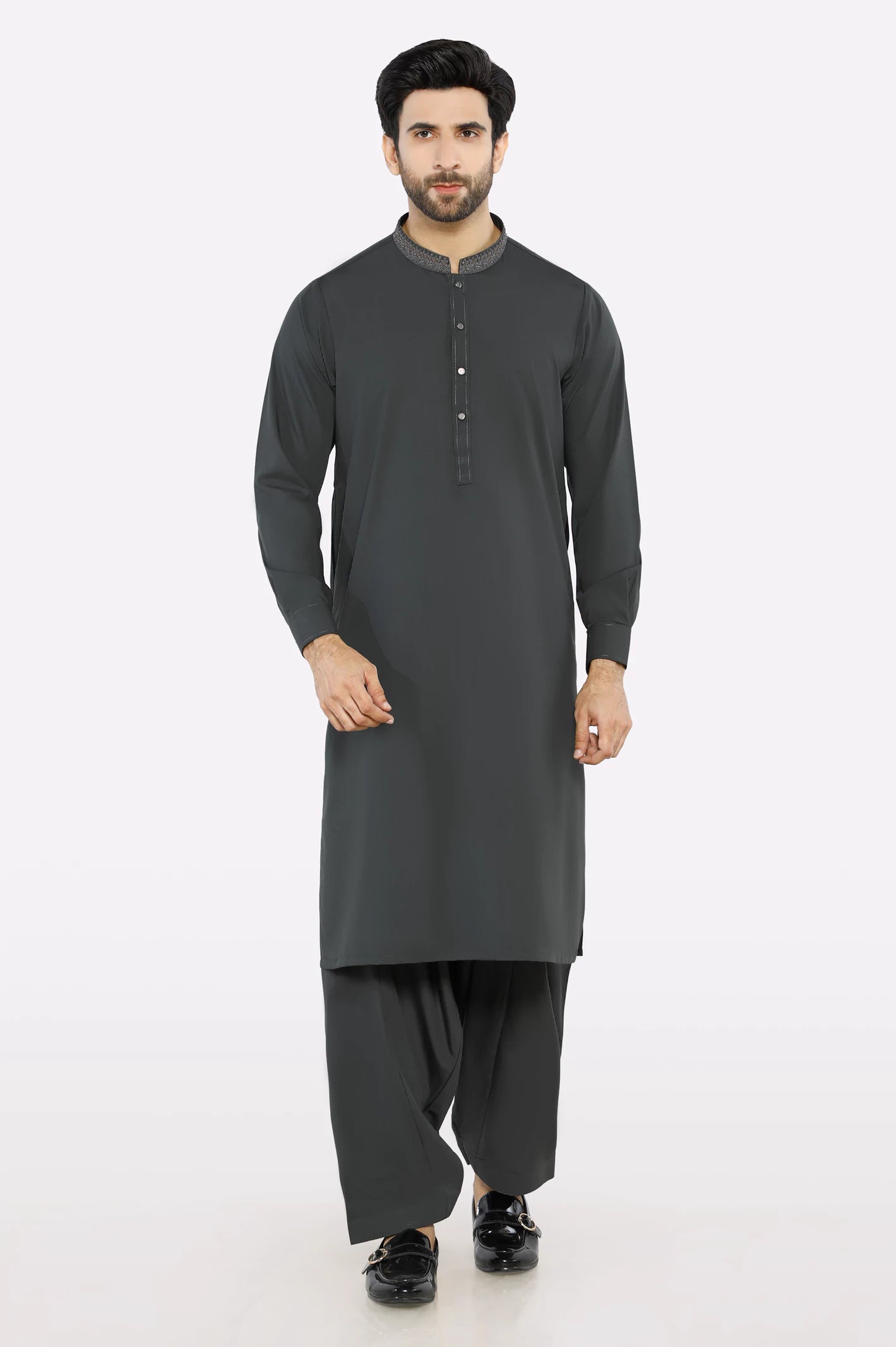 Dark Grey Wash & Wear Shalwar Kameez - Image 2