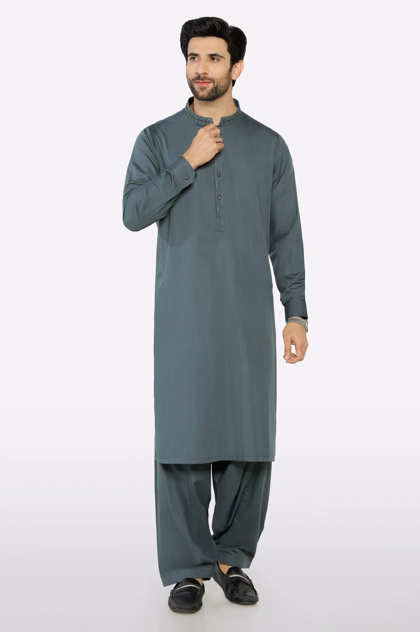 Dark Grey Wash & Wear Shalwar Kameez - Image 2