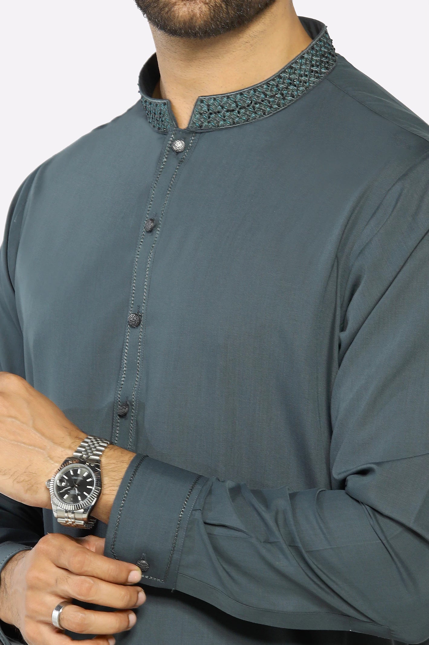 Dark Grey Wash & Wear Shalwar Kameez - Image 3