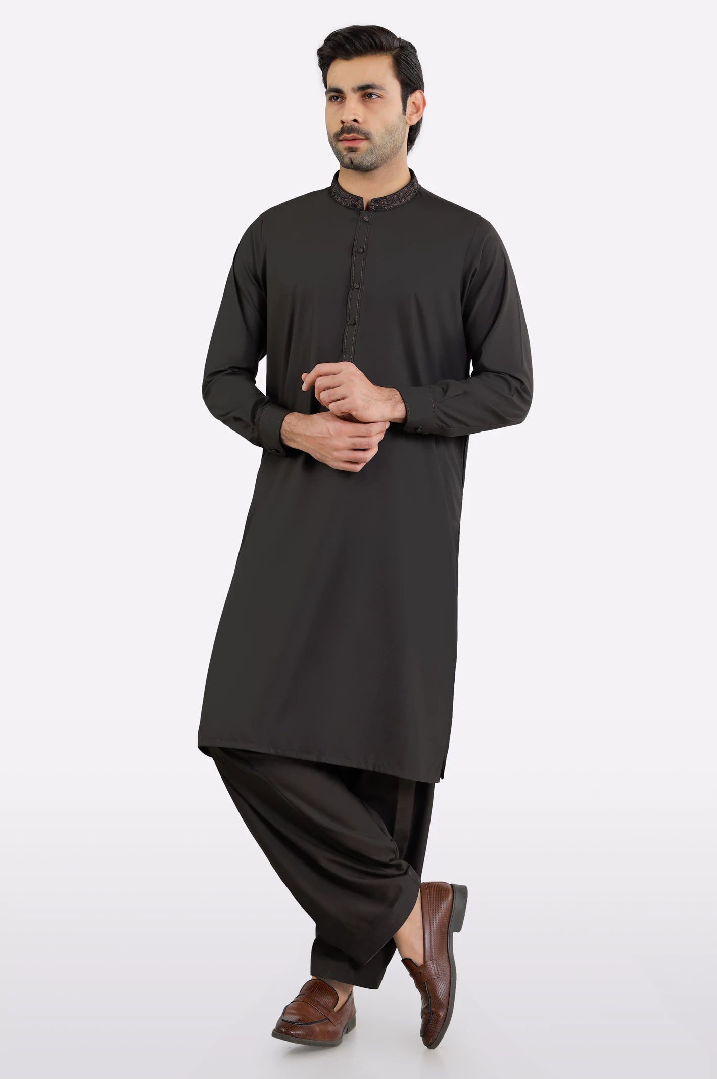 Dark Brown Wash & Wear Shalwar Kameez - Image 2