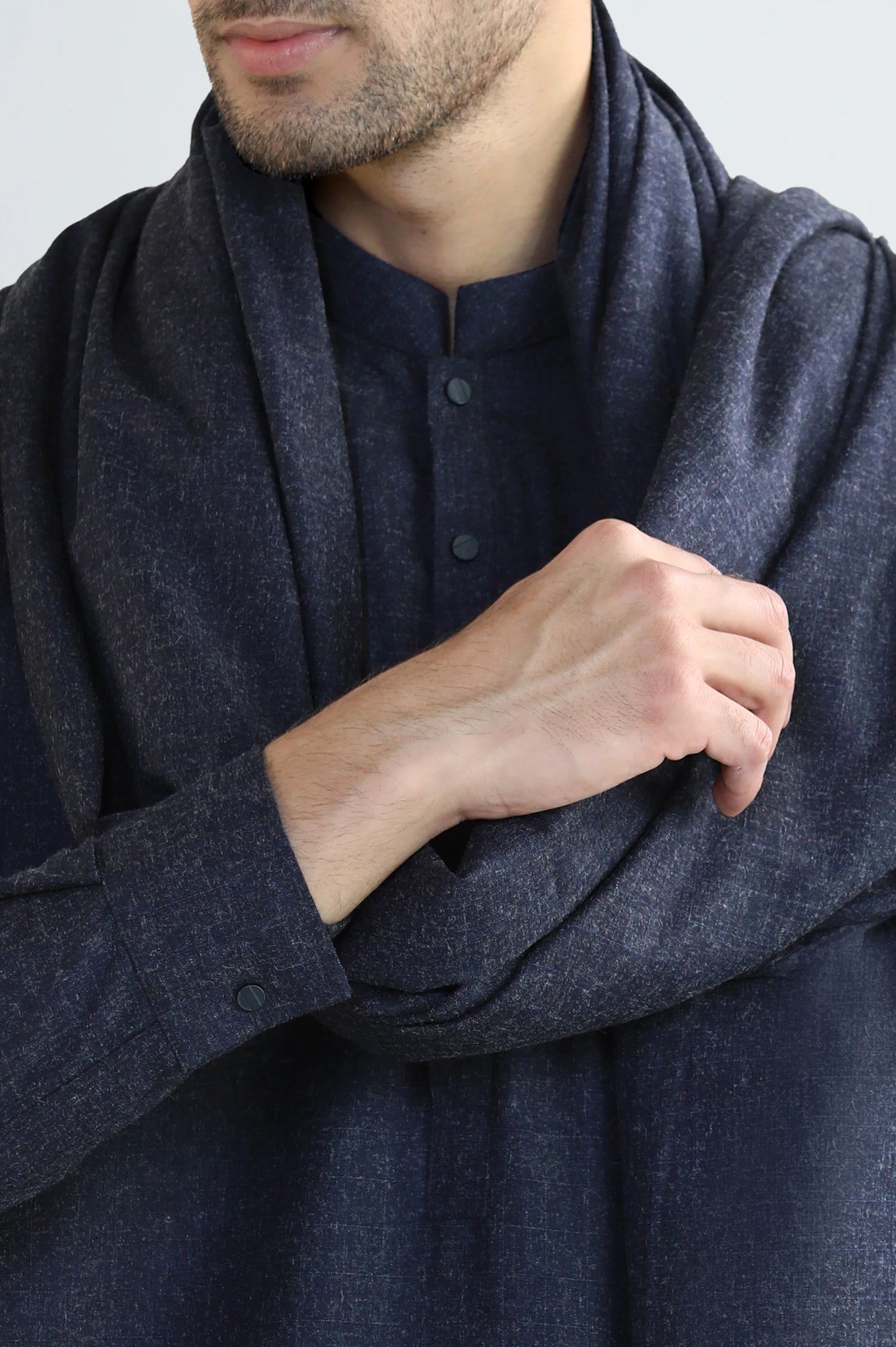 Dark Blue Shalwar Kameez with Shawl - Image 3