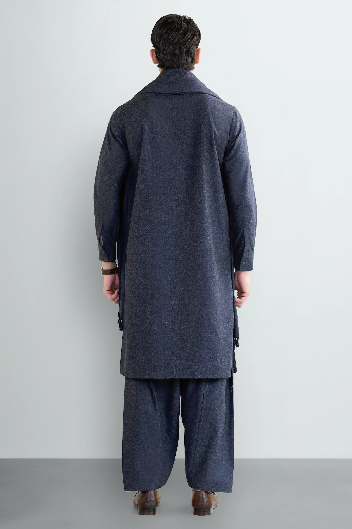Dark Blue Shalwar Kameez with Shawl - Image 4