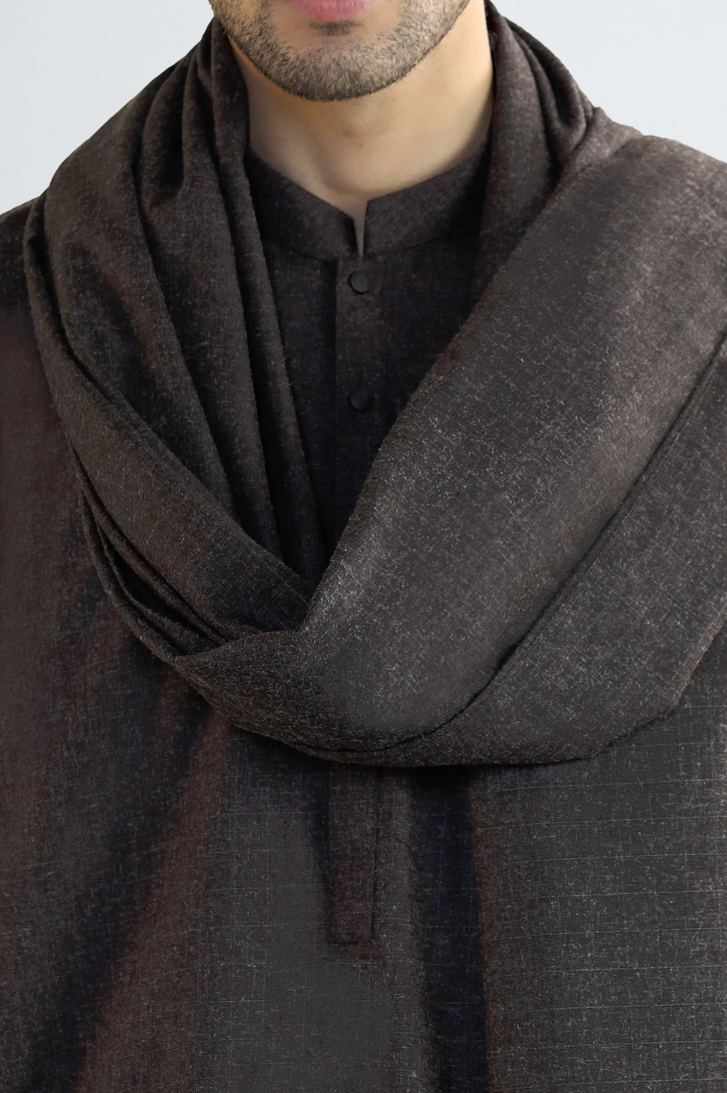 Dark Brown Shalwar Kameez with Shawl - Image 3