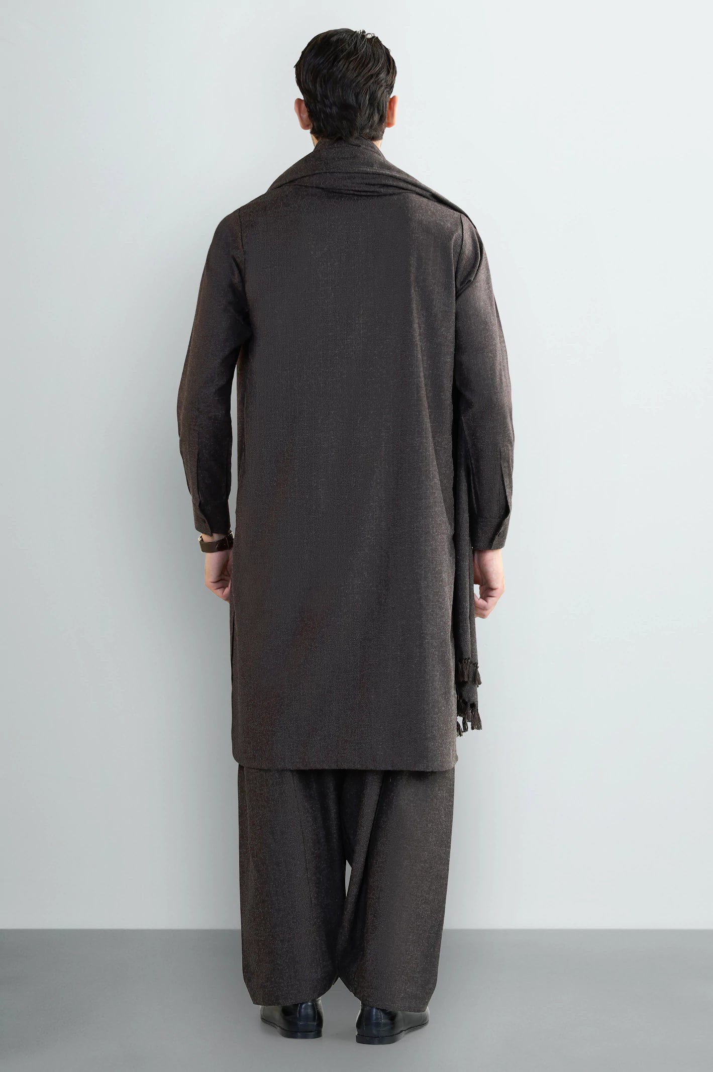 Dark Brown Shalwar Kameez with Shawl - Image 4