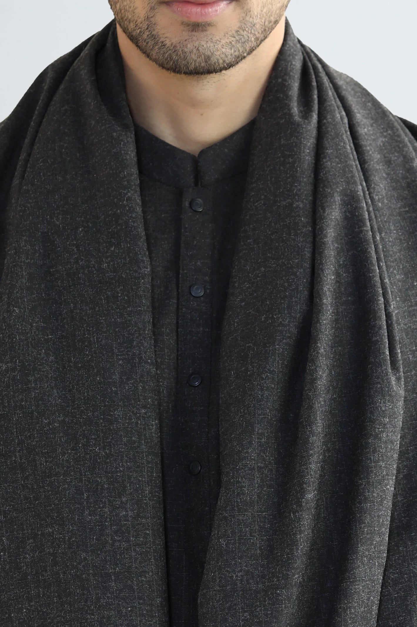 Dark Grey Shalwar Kameez with Shawl - Image 3