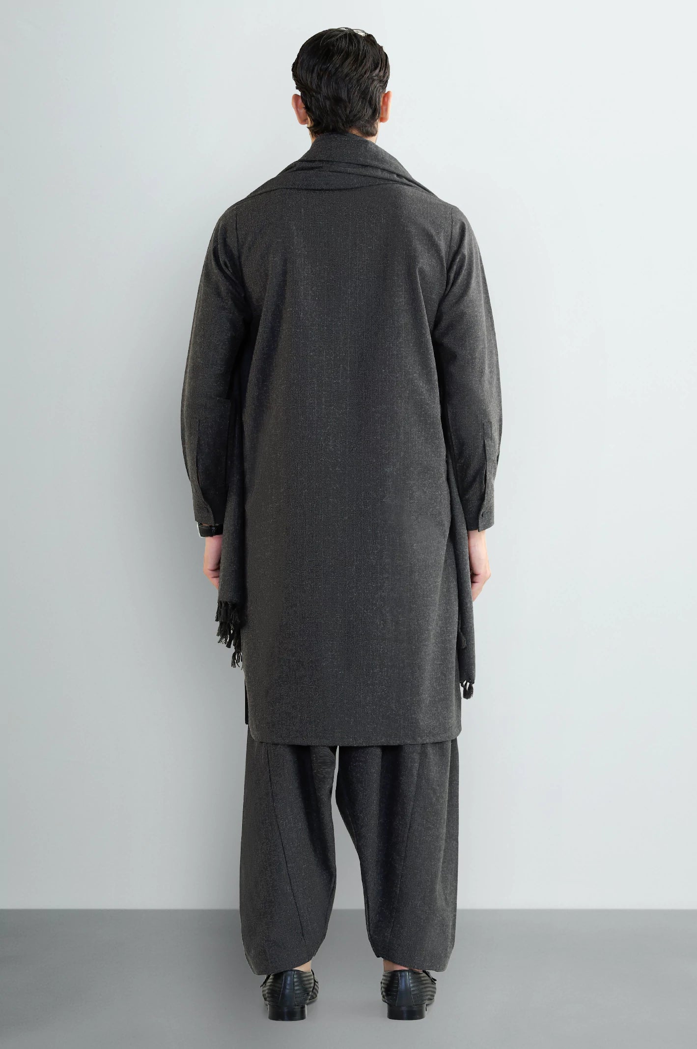 Dark Grey Shalwar Kameez with Shawl - Image 4