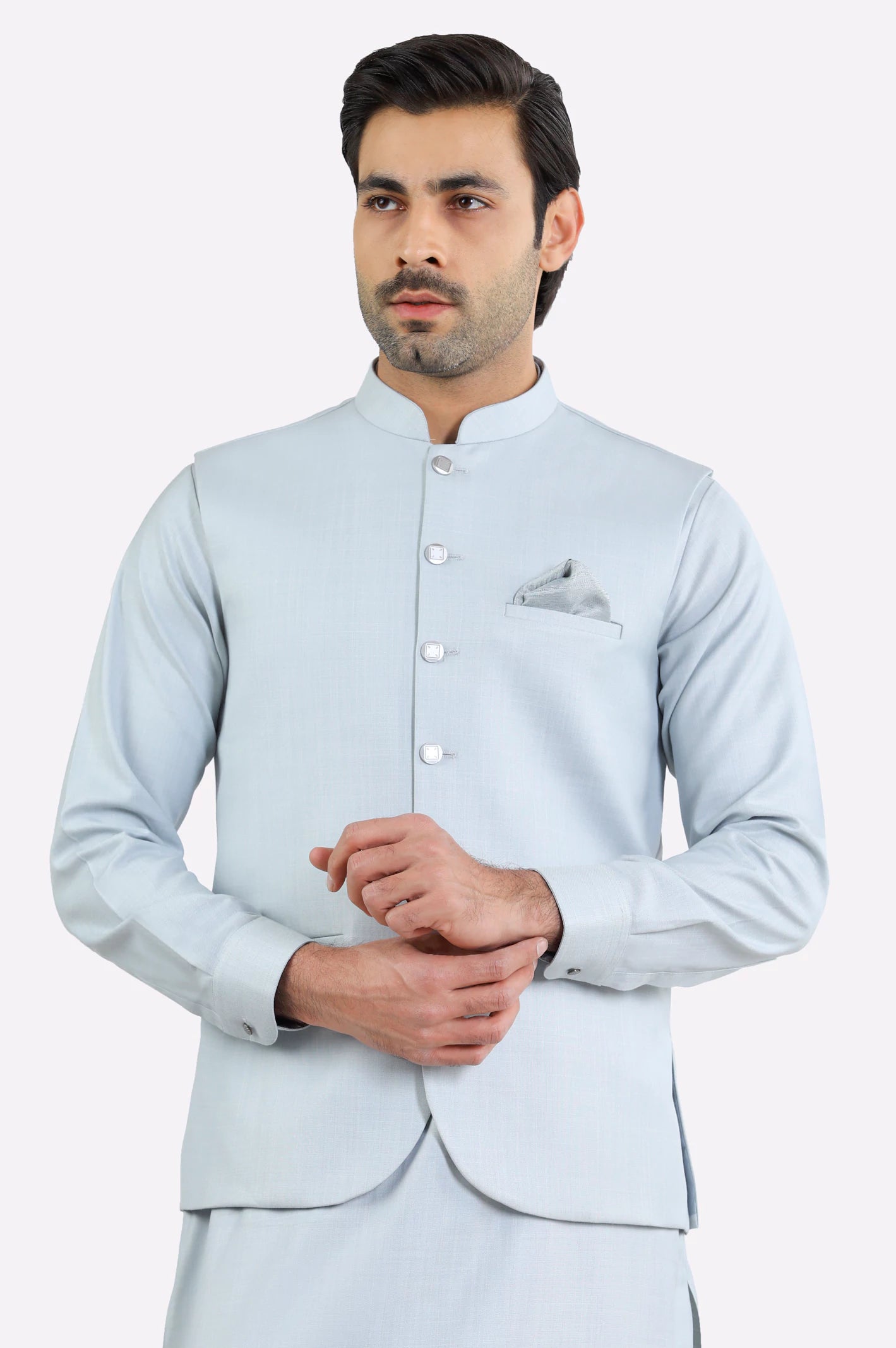 Blue Shalwar Kameez with Waistcoat - Image 2