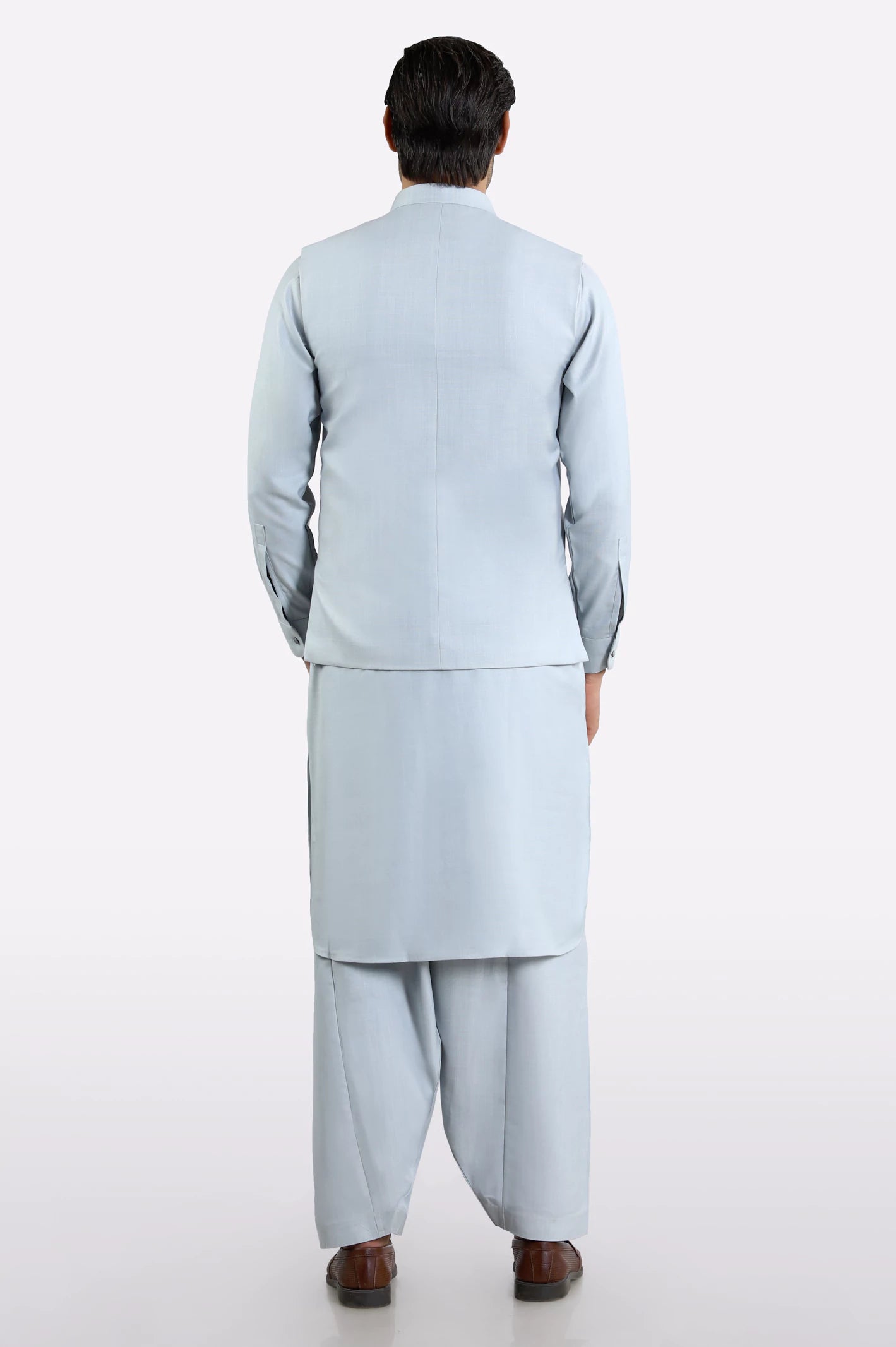 Blue Shalwar Kameez with Waistcoat - Image 4