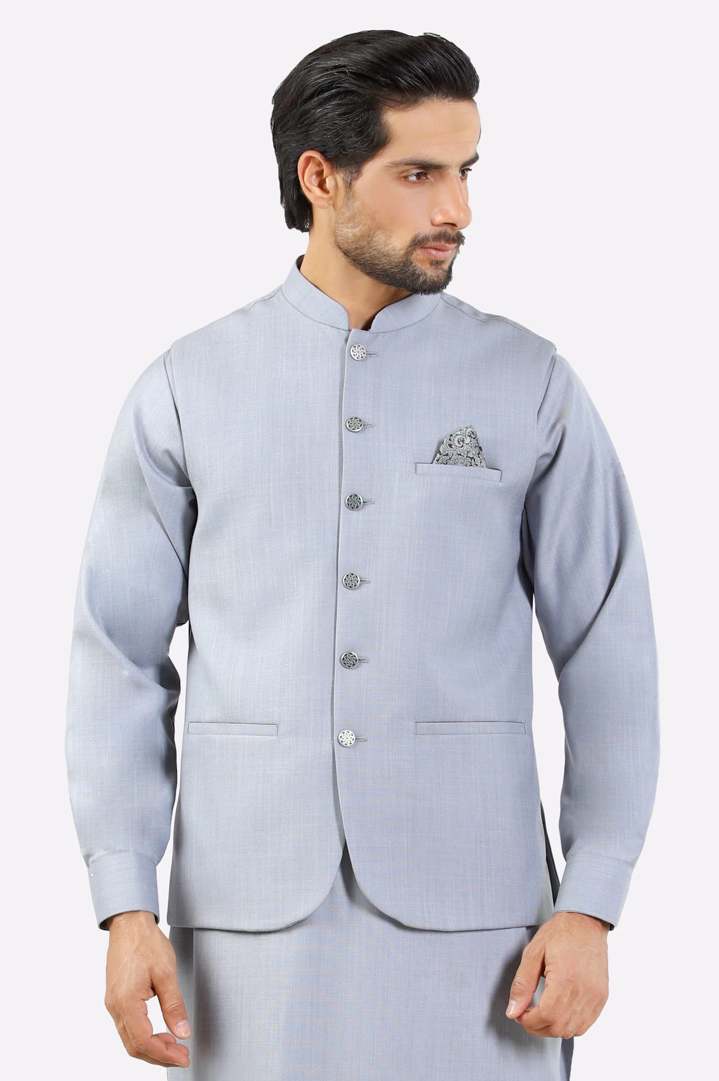 Grey Shalwar Kameez with Waistcoat - Image 2