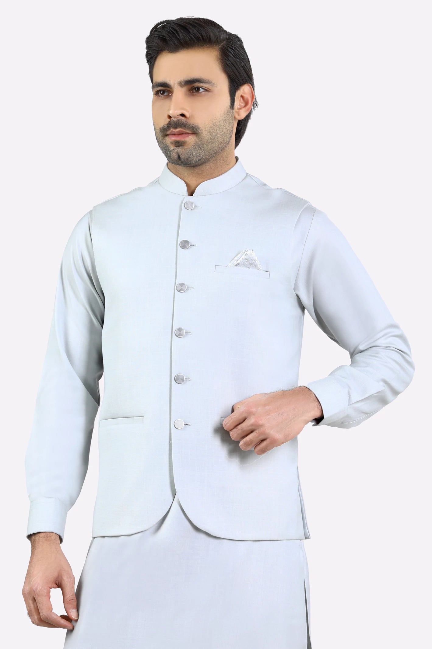 Light Grey Shalwar Kameez with Waistcoat - Image 2