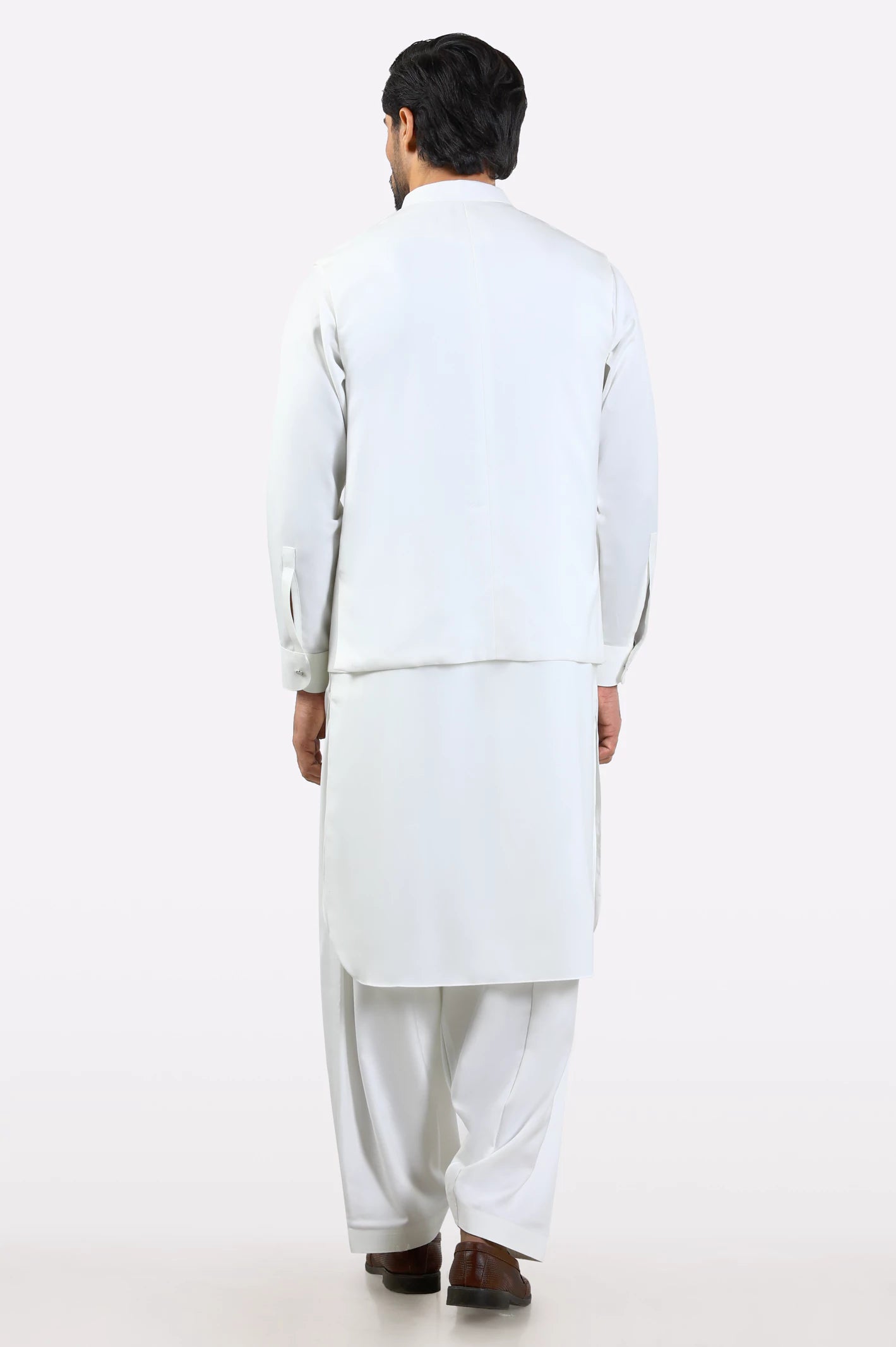Off White Shalwar Kameez with Waistcoat - Image 3