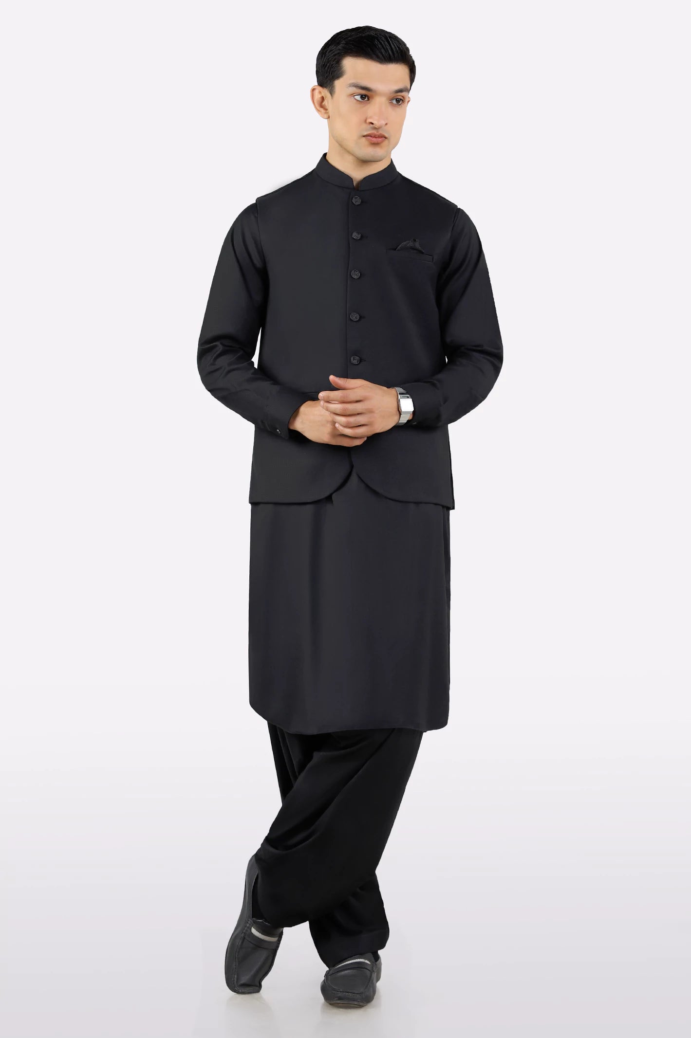 Black Shalwar Kameez with Waistcoat