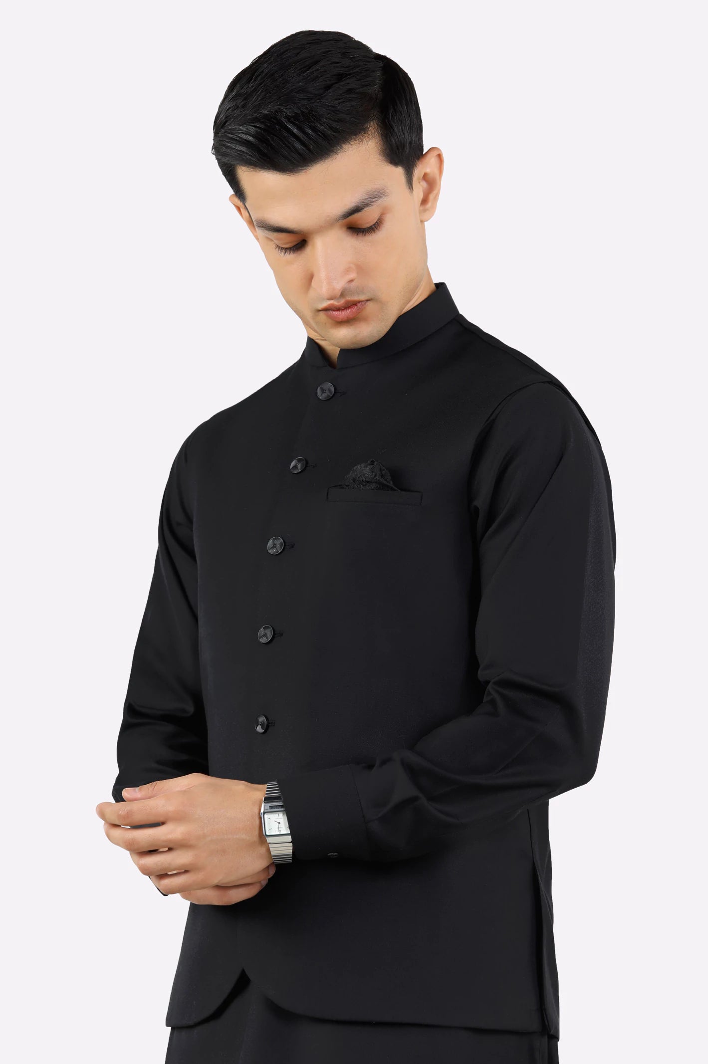 Black Shalwar Kameez with Waistcoat - Image 2