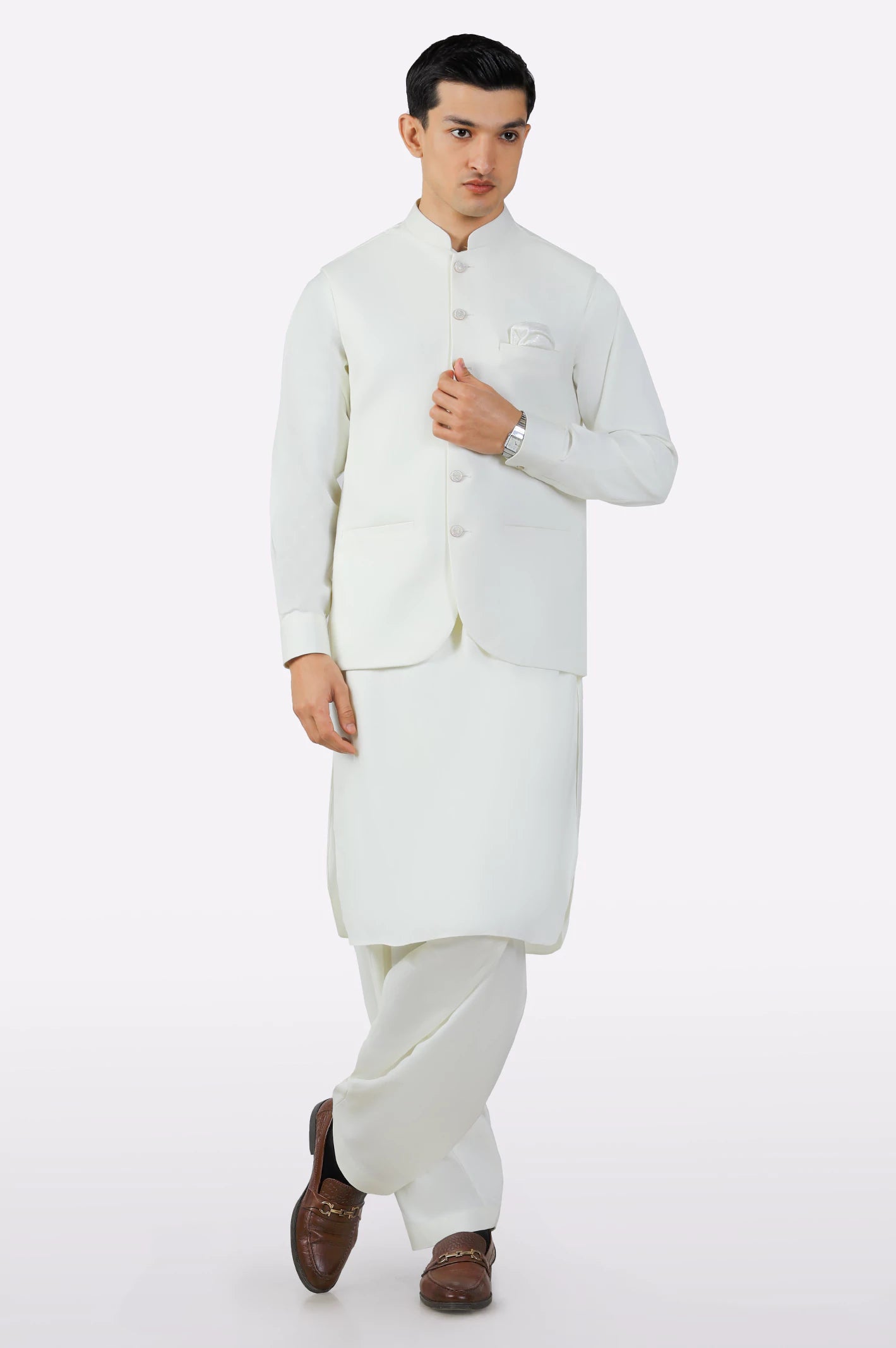 Cream Shalwar Kameez with Waistcoat