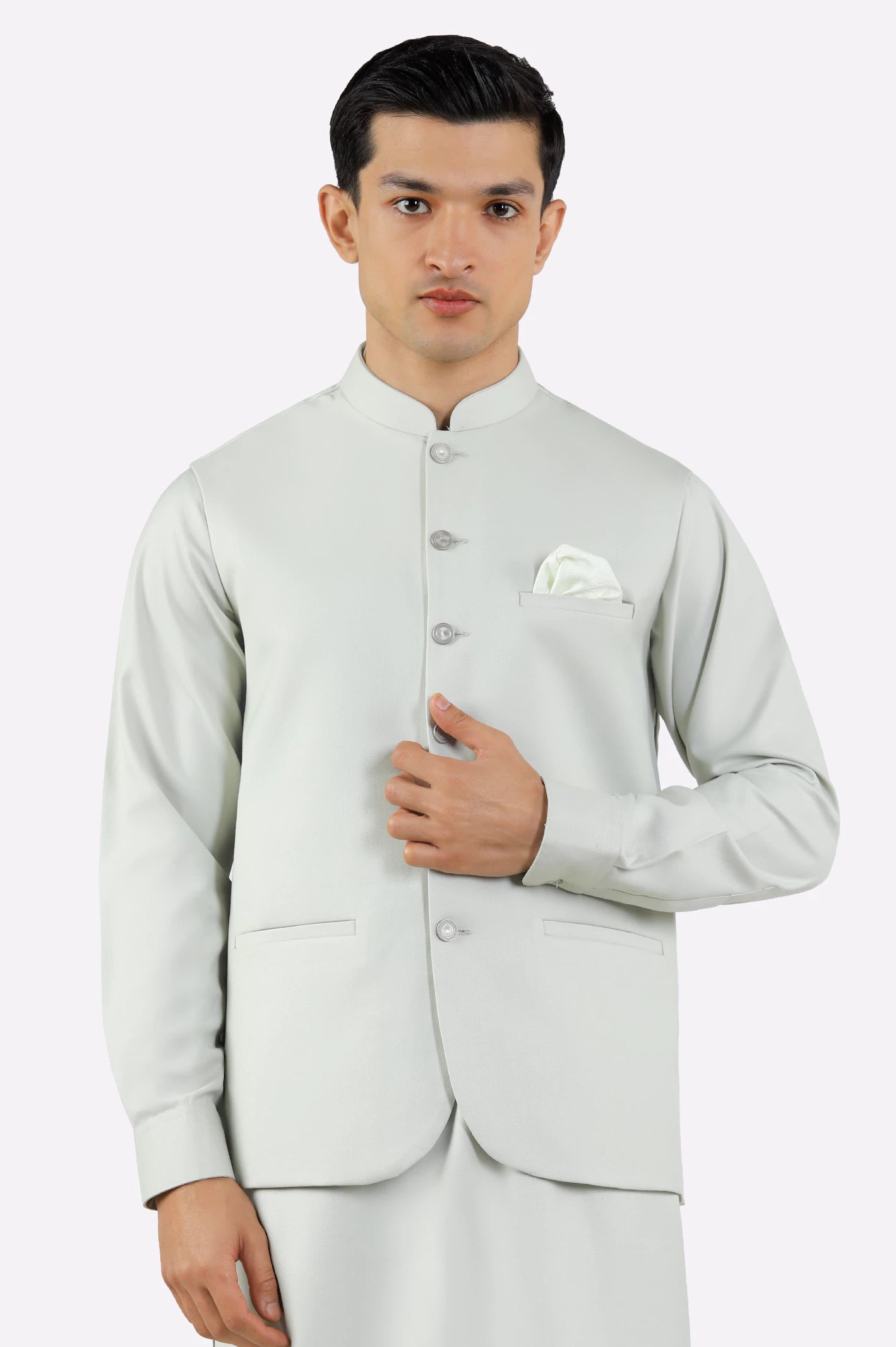 Light Green Shalwar Kameez with Waistcoat - Image 2