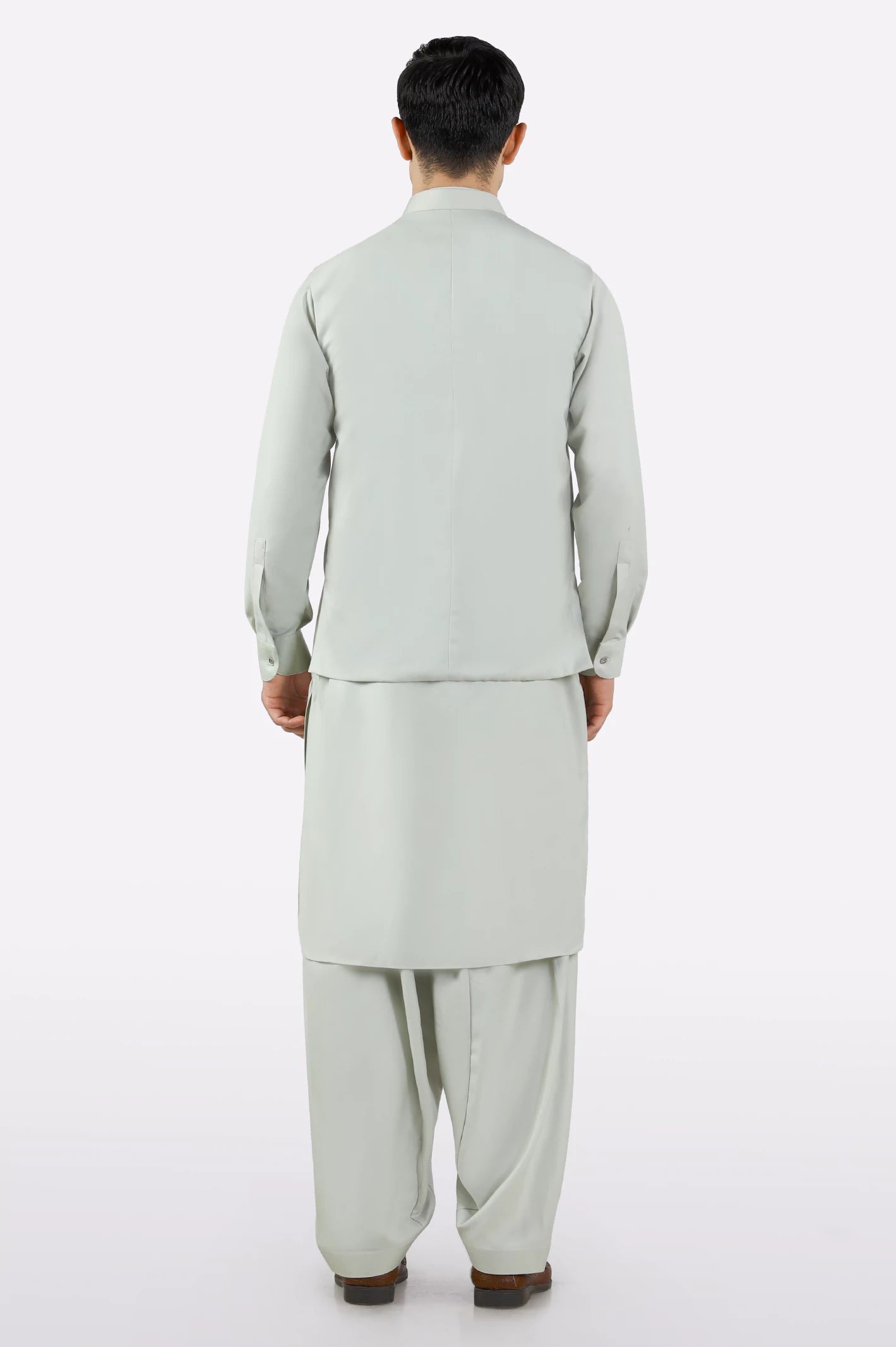 Light Green Shalwar Kameez with Waistcoat - Image 3
