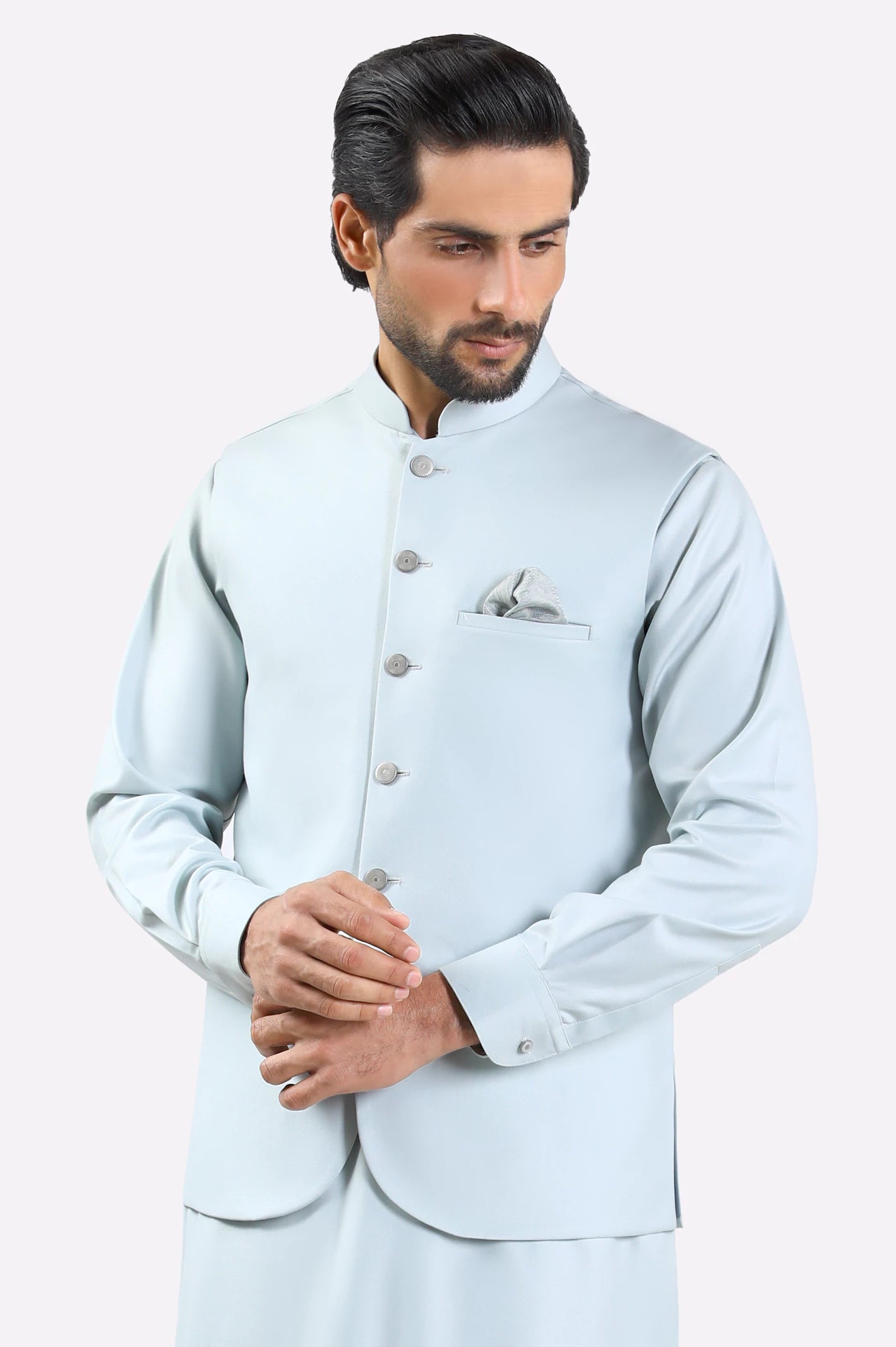 Light Grey Shalwar Kameez with Waistcoat - Image 2