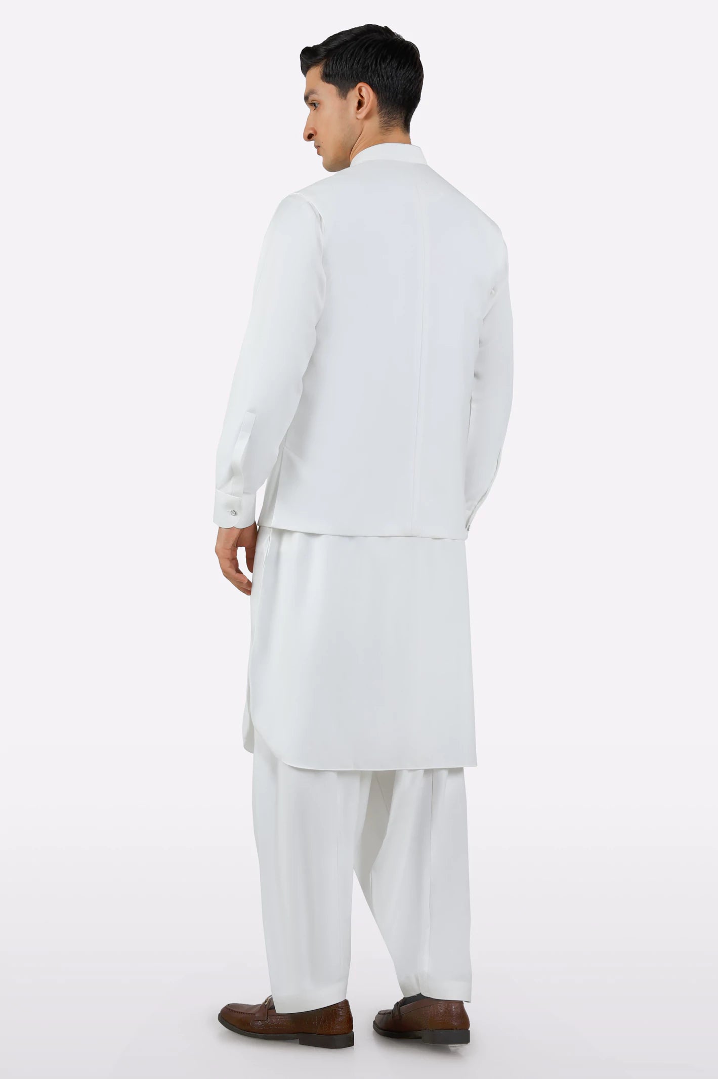 Off White Shalwar Kameez with Waistcoat - Image 3