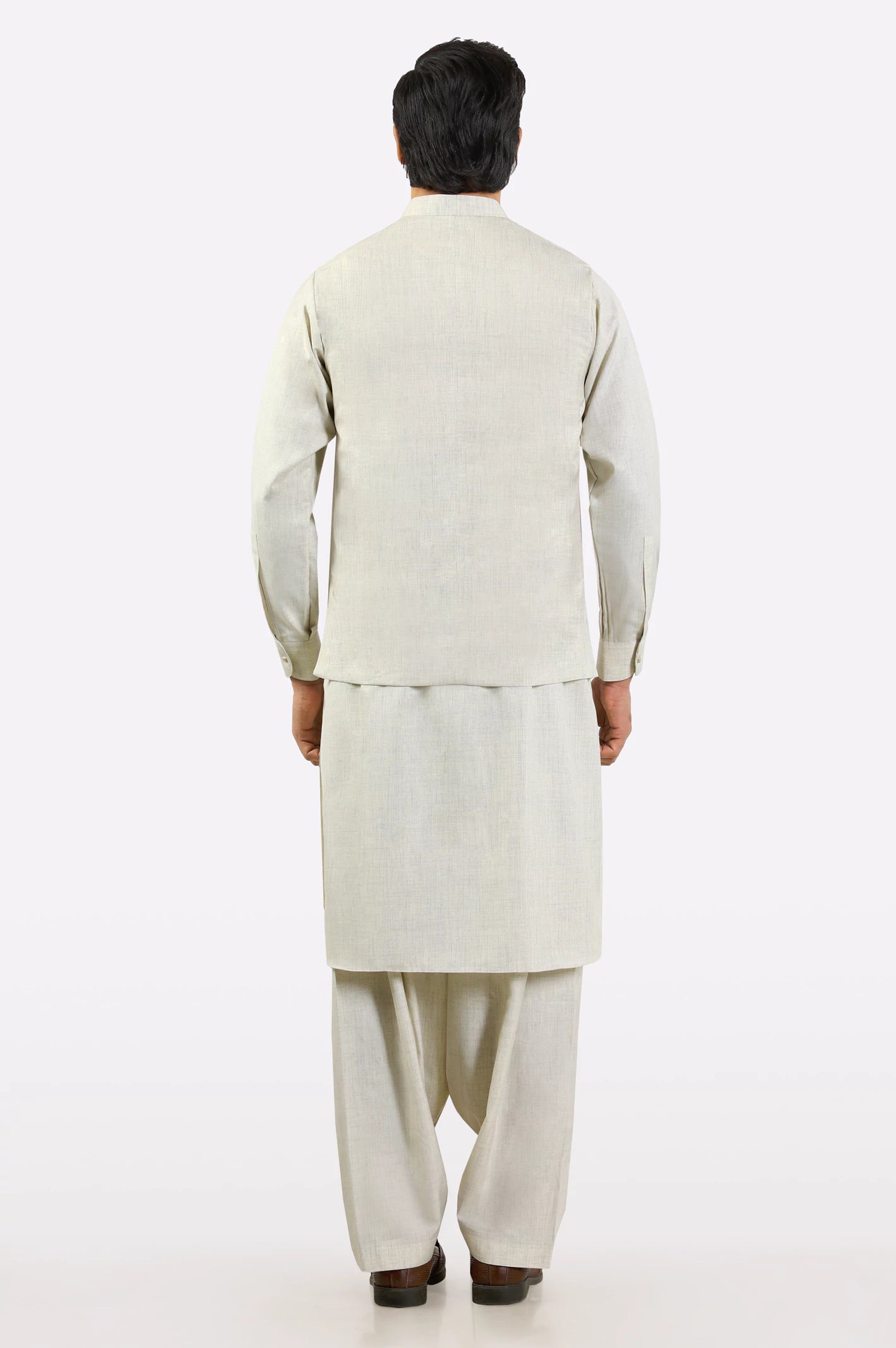Cream Shalwar Kameez with Waistcoat - Image 3